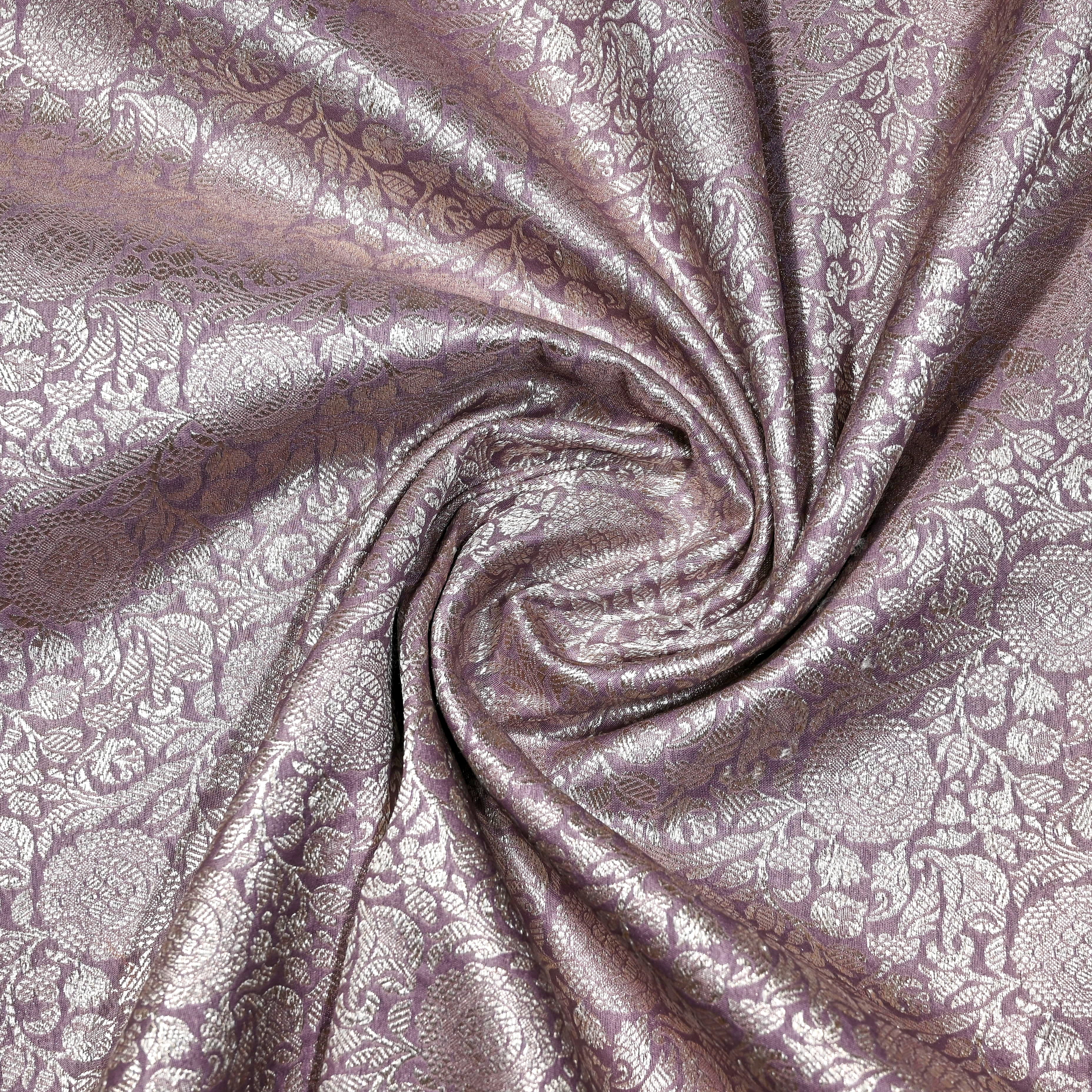 Lilac Jamawar Silk Fabric With Rose Jaal