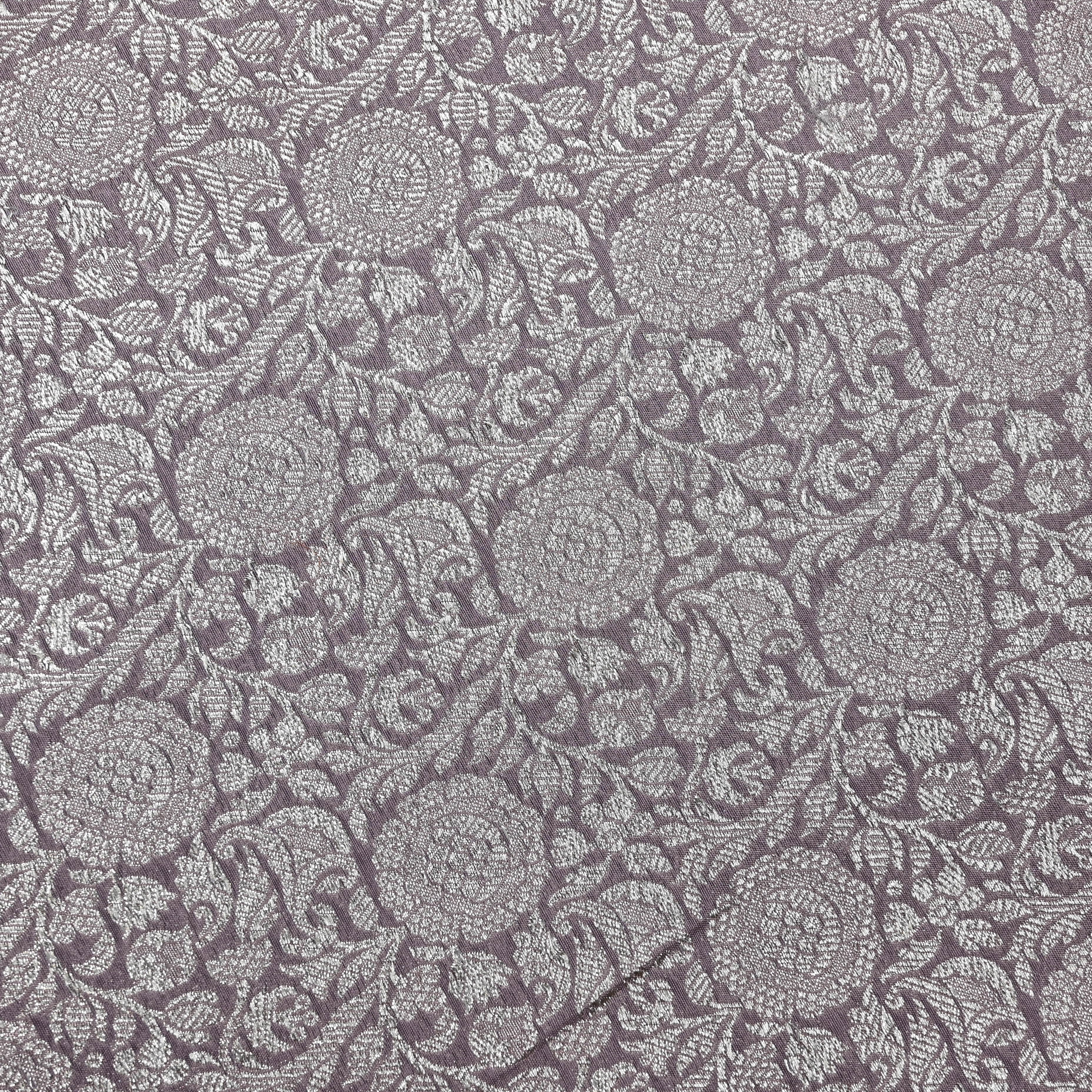 Lilac Jamawar Silk Fabric With Rose Jaal