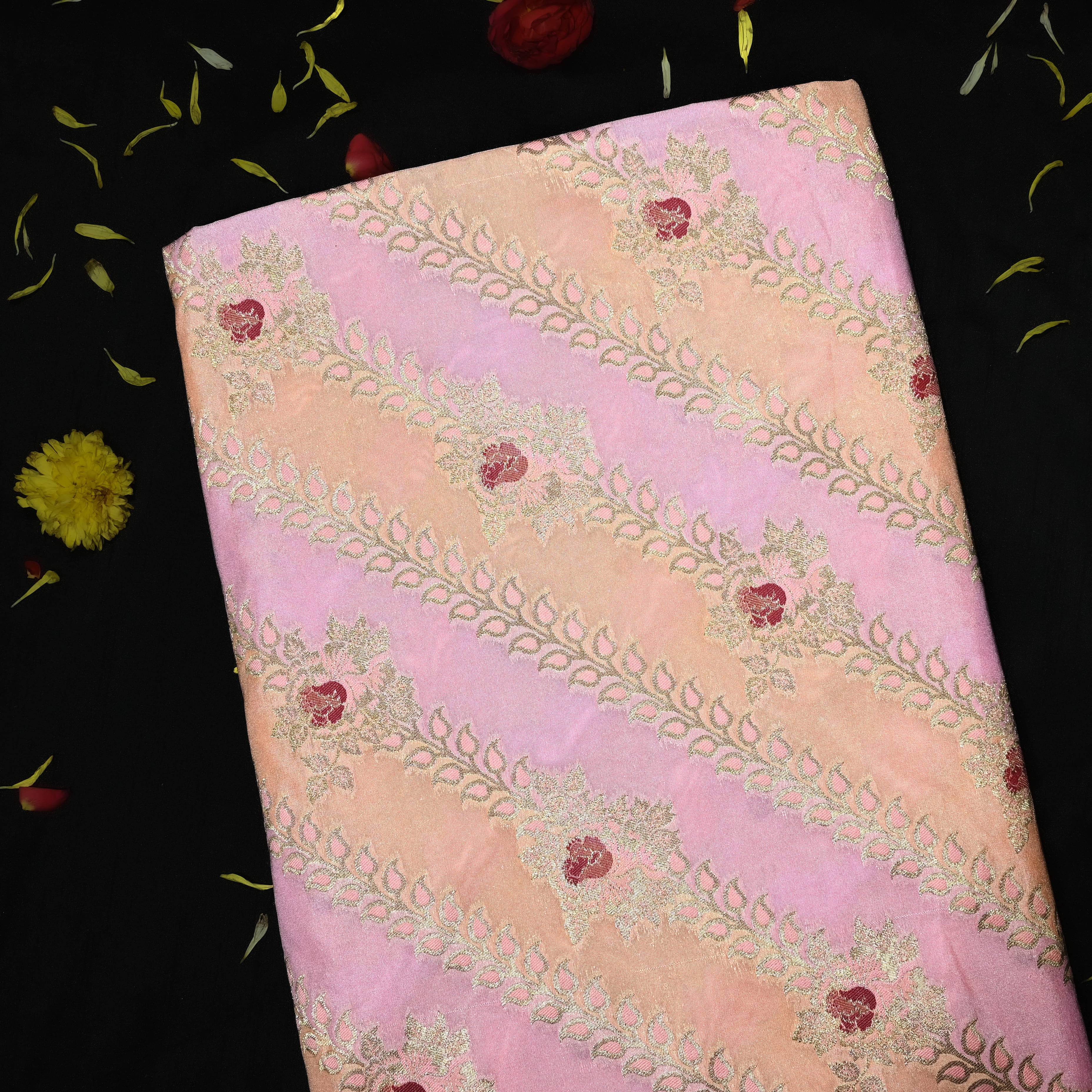 Pastel Colour Jamawar Silk Fabric With Leheriya Design