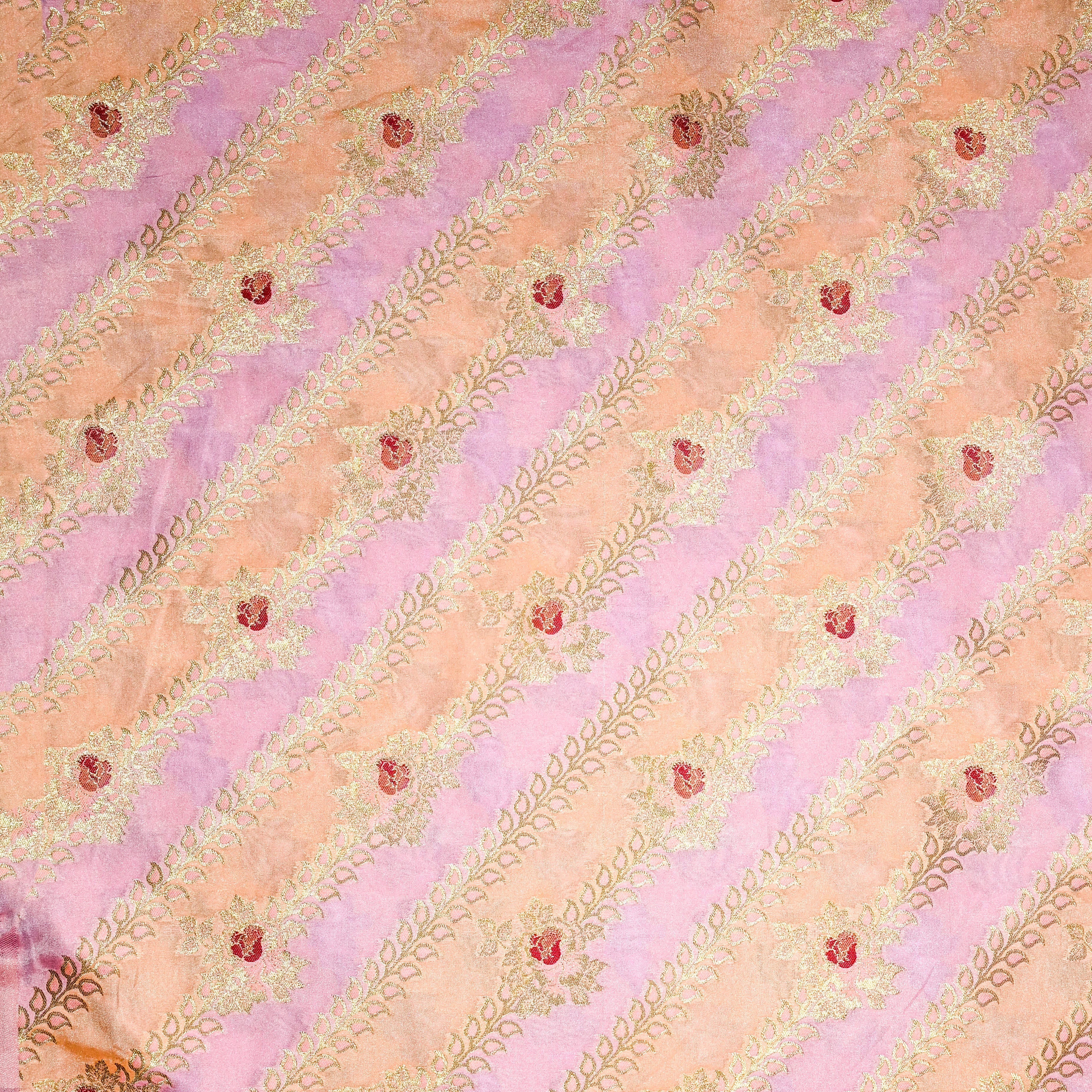 Pastel Colour Jamawar Silk Fabric With Leheriya Design