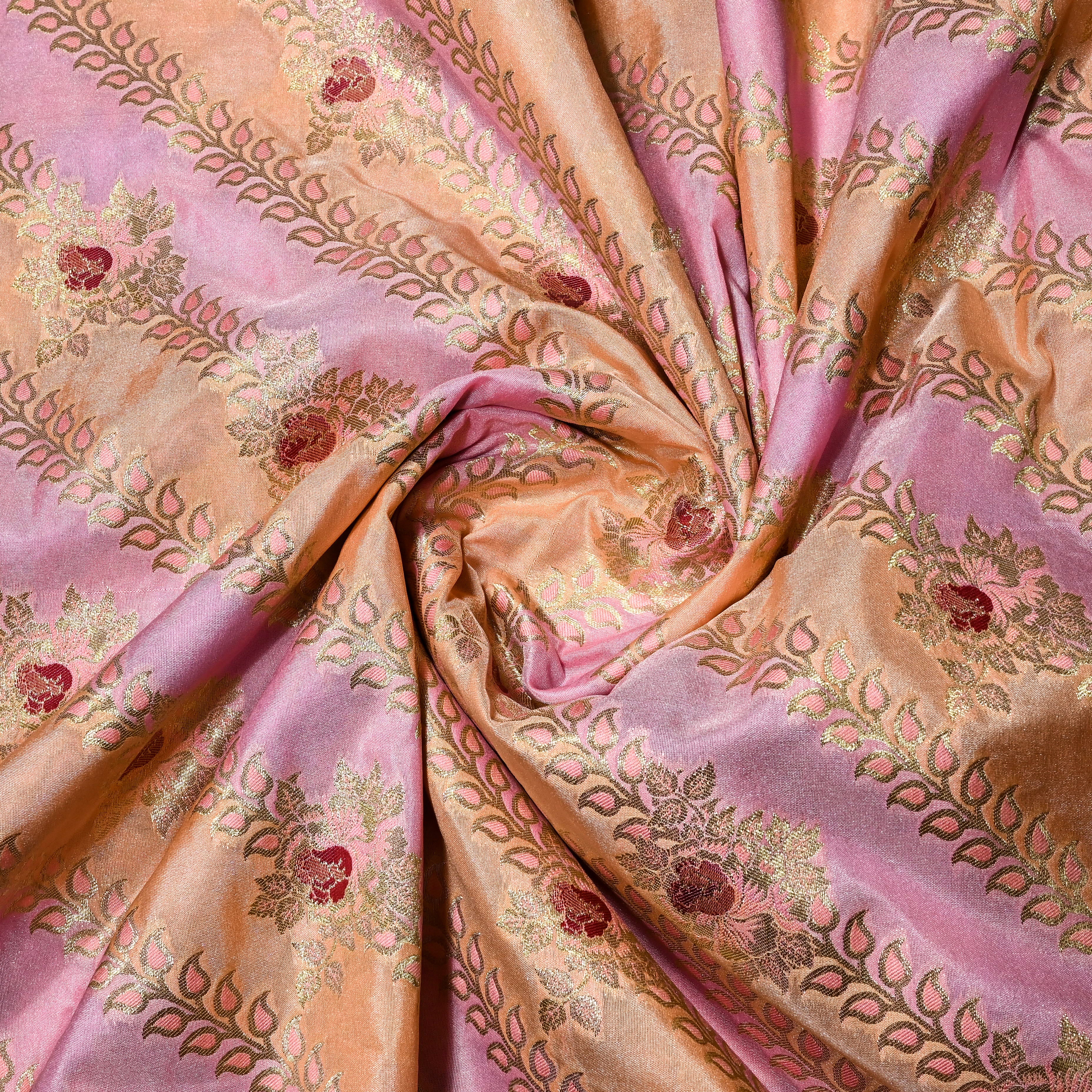 Pastel Colour Jamawar Silk Fabric With Leheriya Design