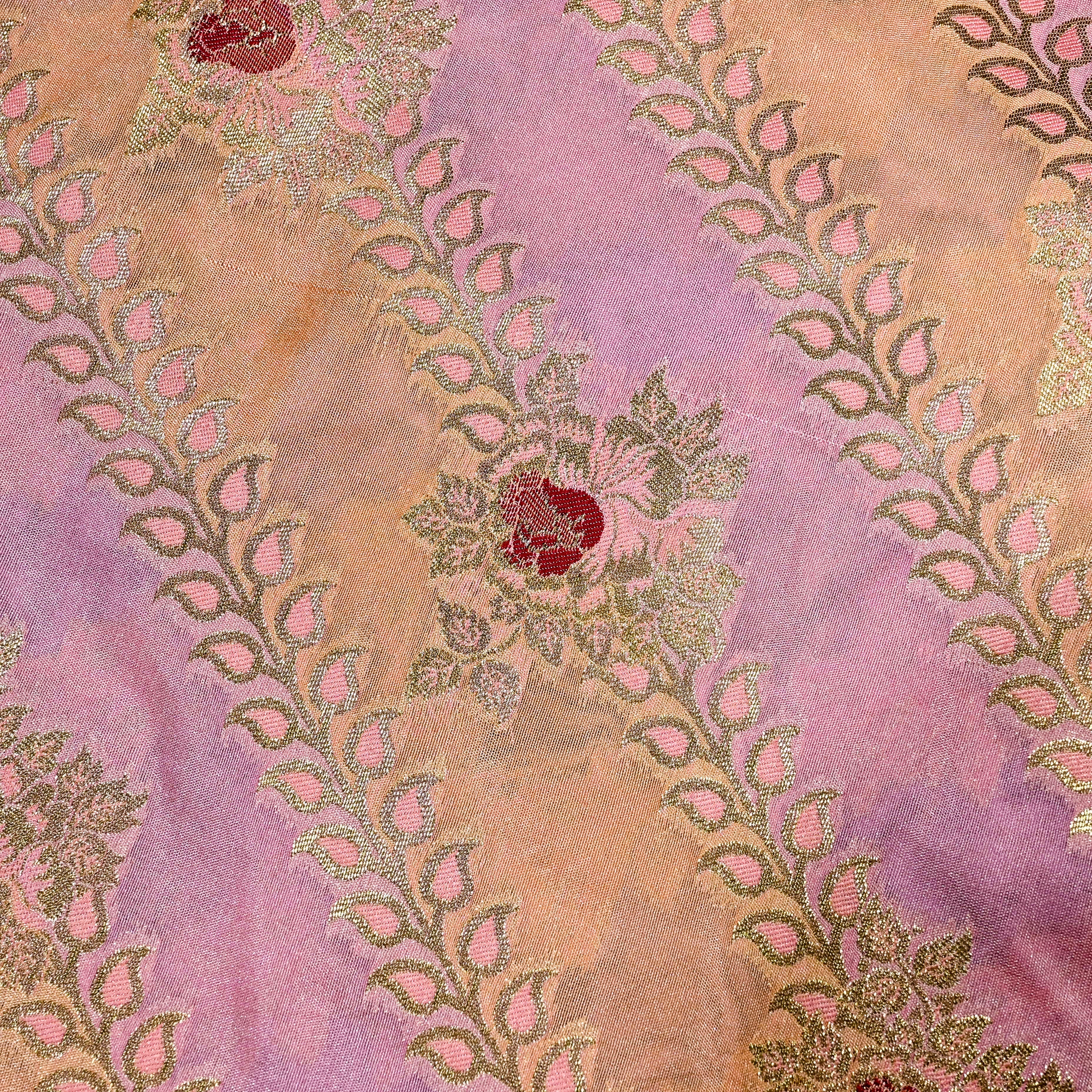 Pastel Colour Jamawar Silk Fabric With Leheriya Design