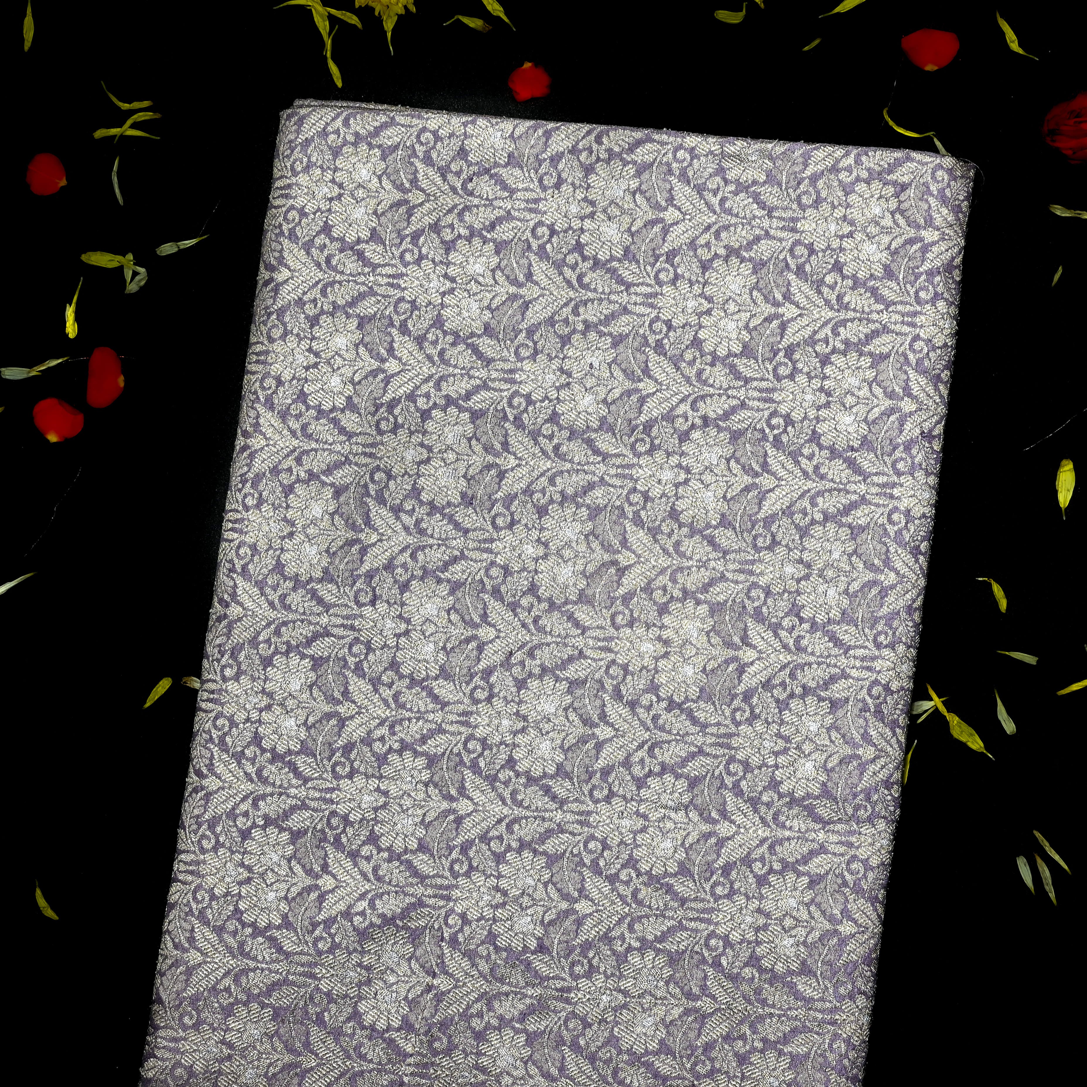 Lilac Dupion Rawsilk Fabric With Intricate Zari Weaving '