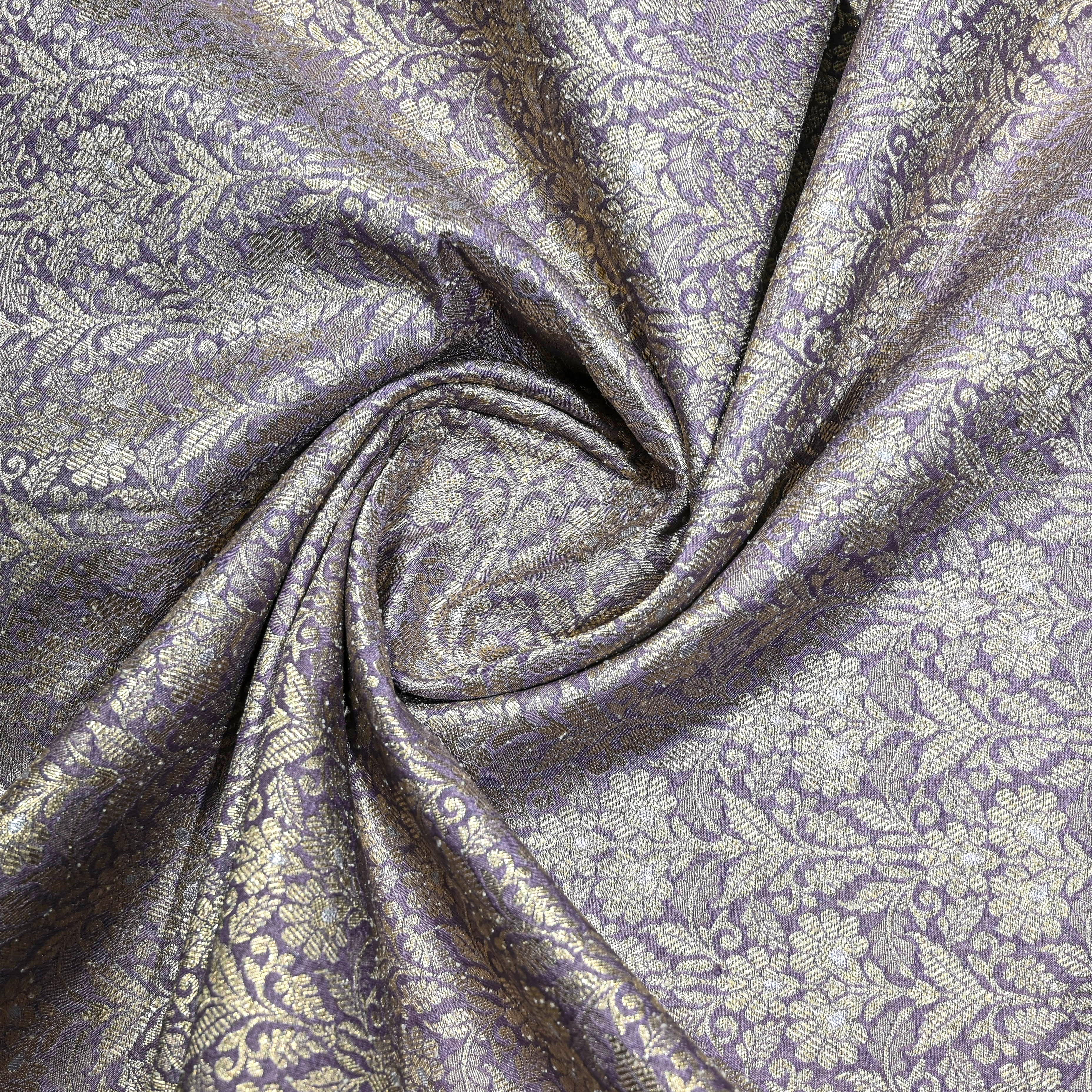 Lilac Dupion Rawsilk Fabric With Intricate Zari Weaving '