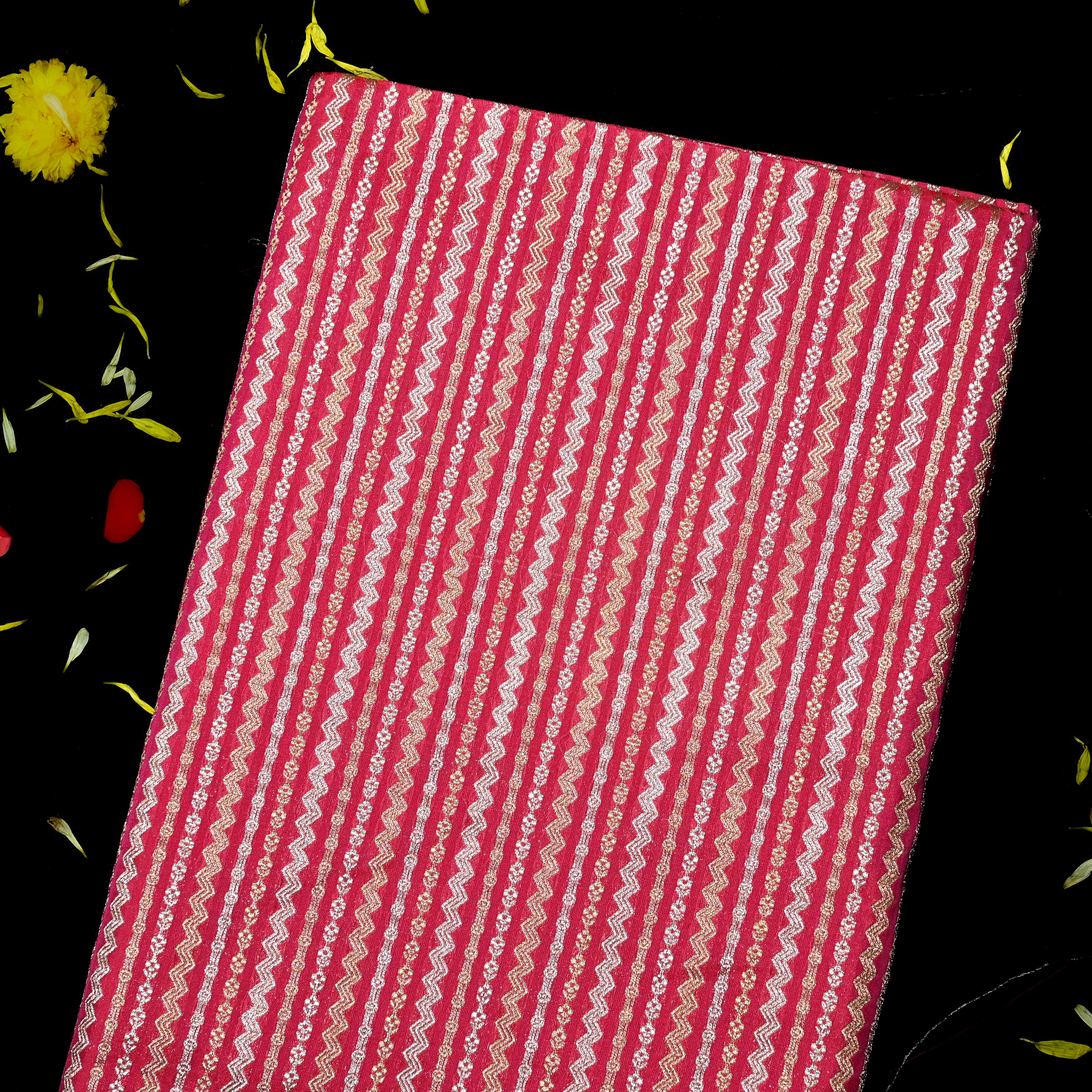 Brick Red Banaras Fabrics With Strips