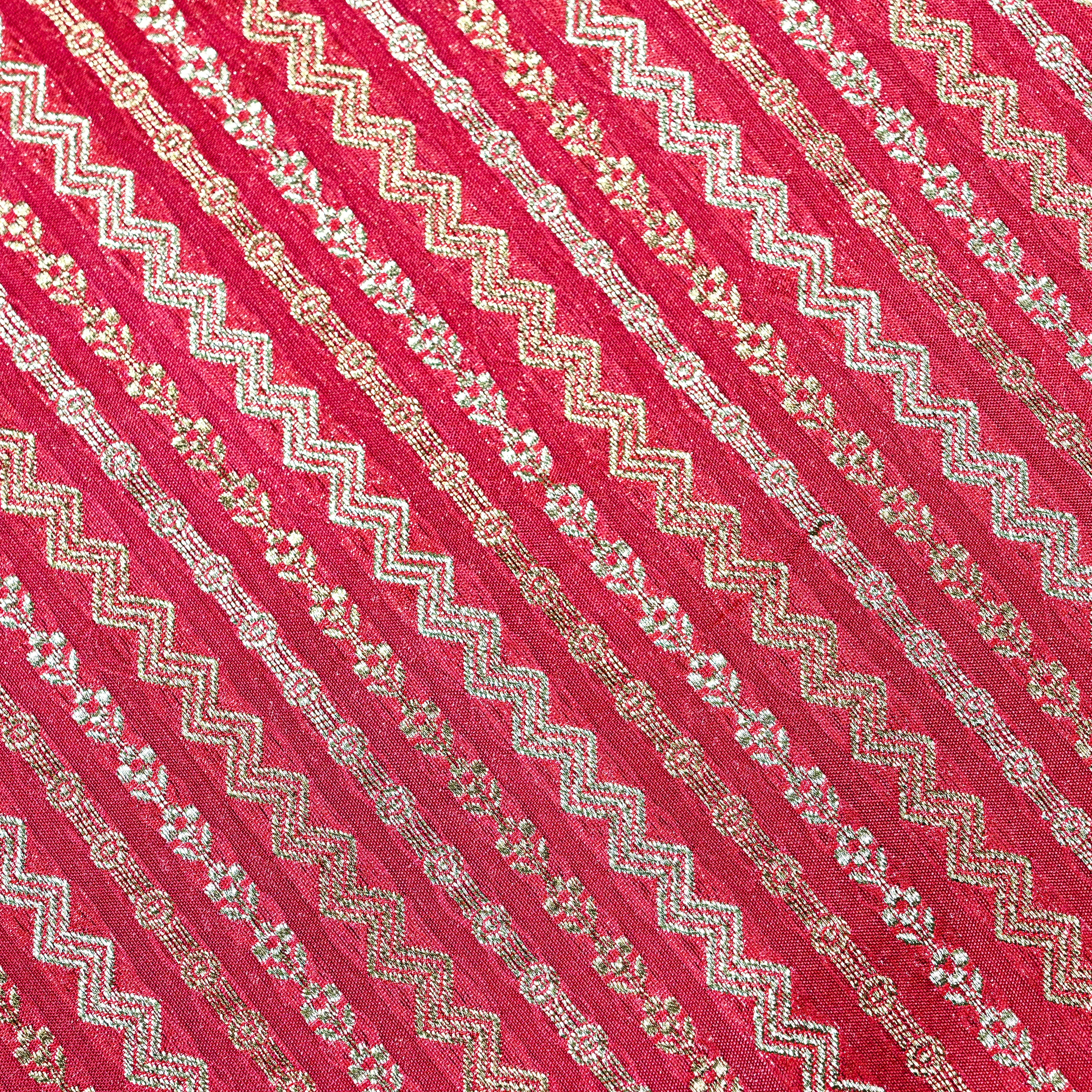 Brick Red Banaras Fabrics With Strips