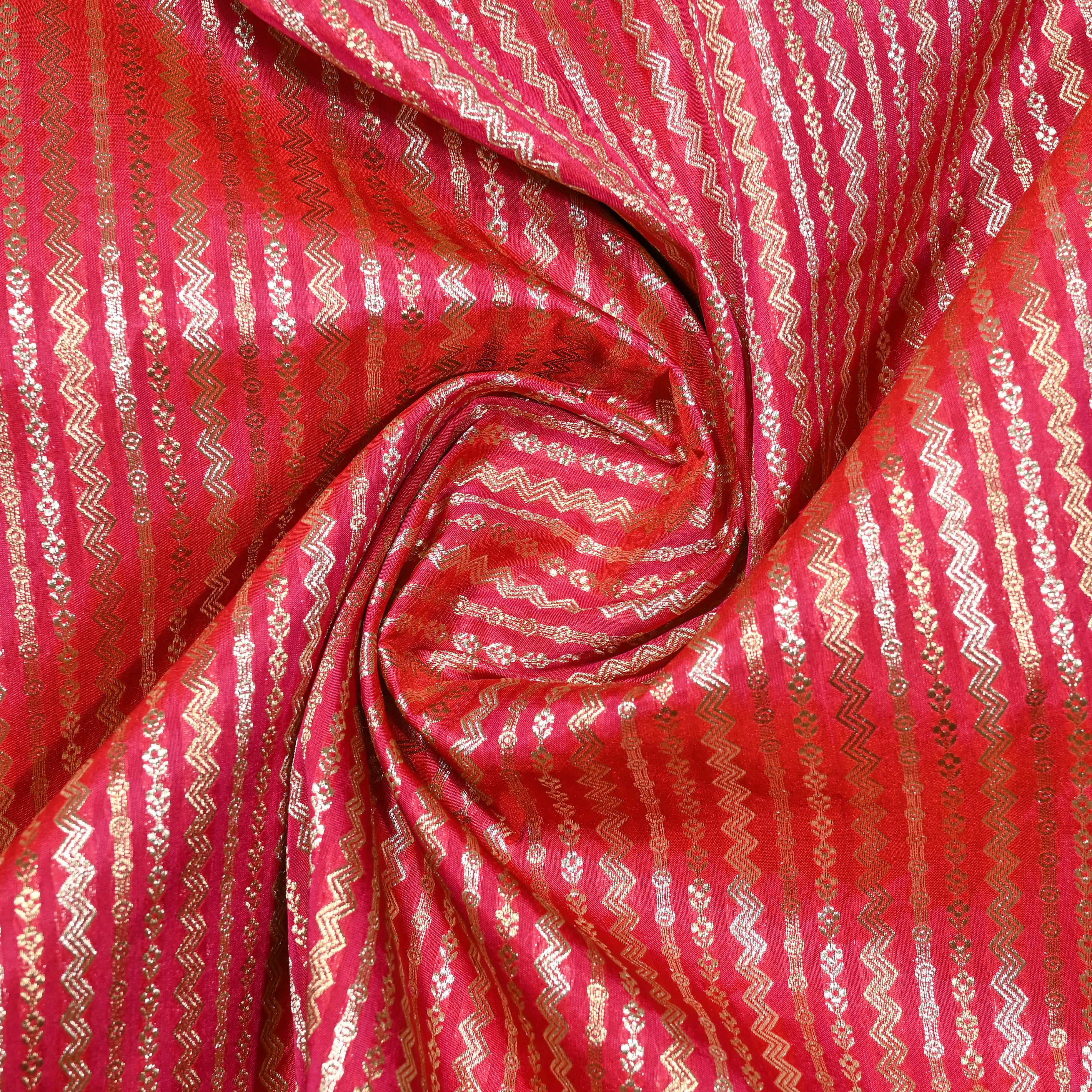 Brick Red Banaras Fabrics With Strips