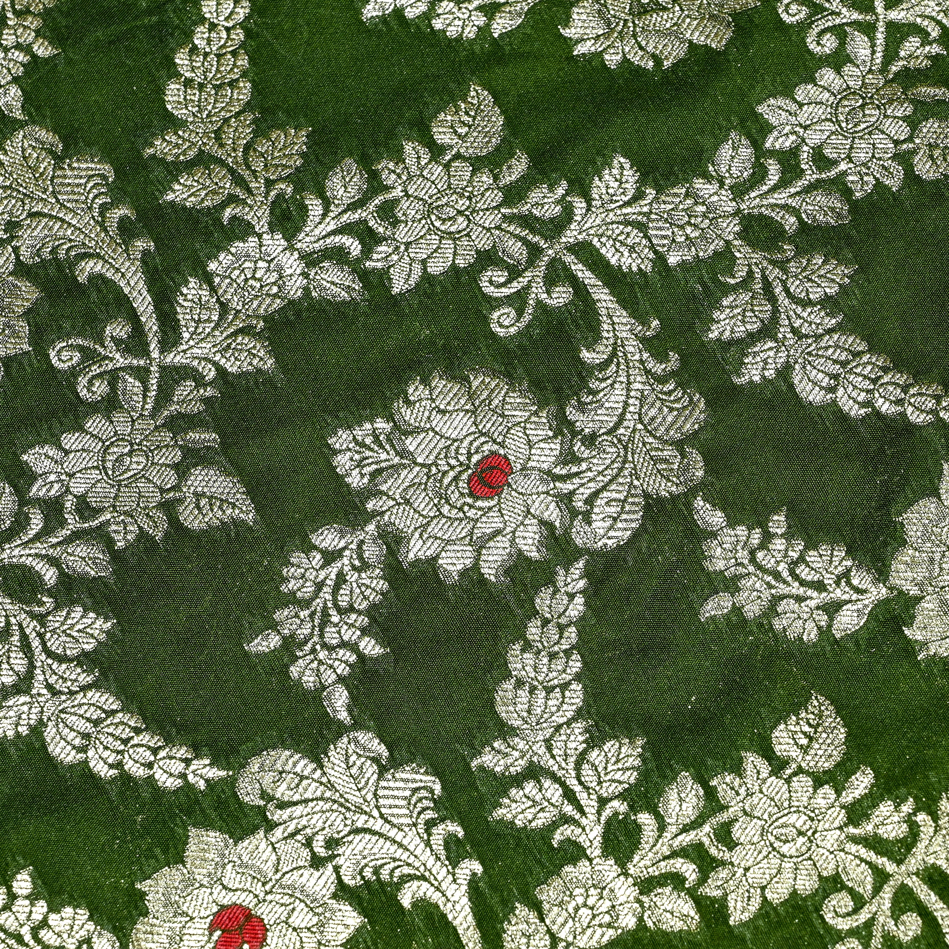 Moss Green Banaras Fabric With Floral Jaal