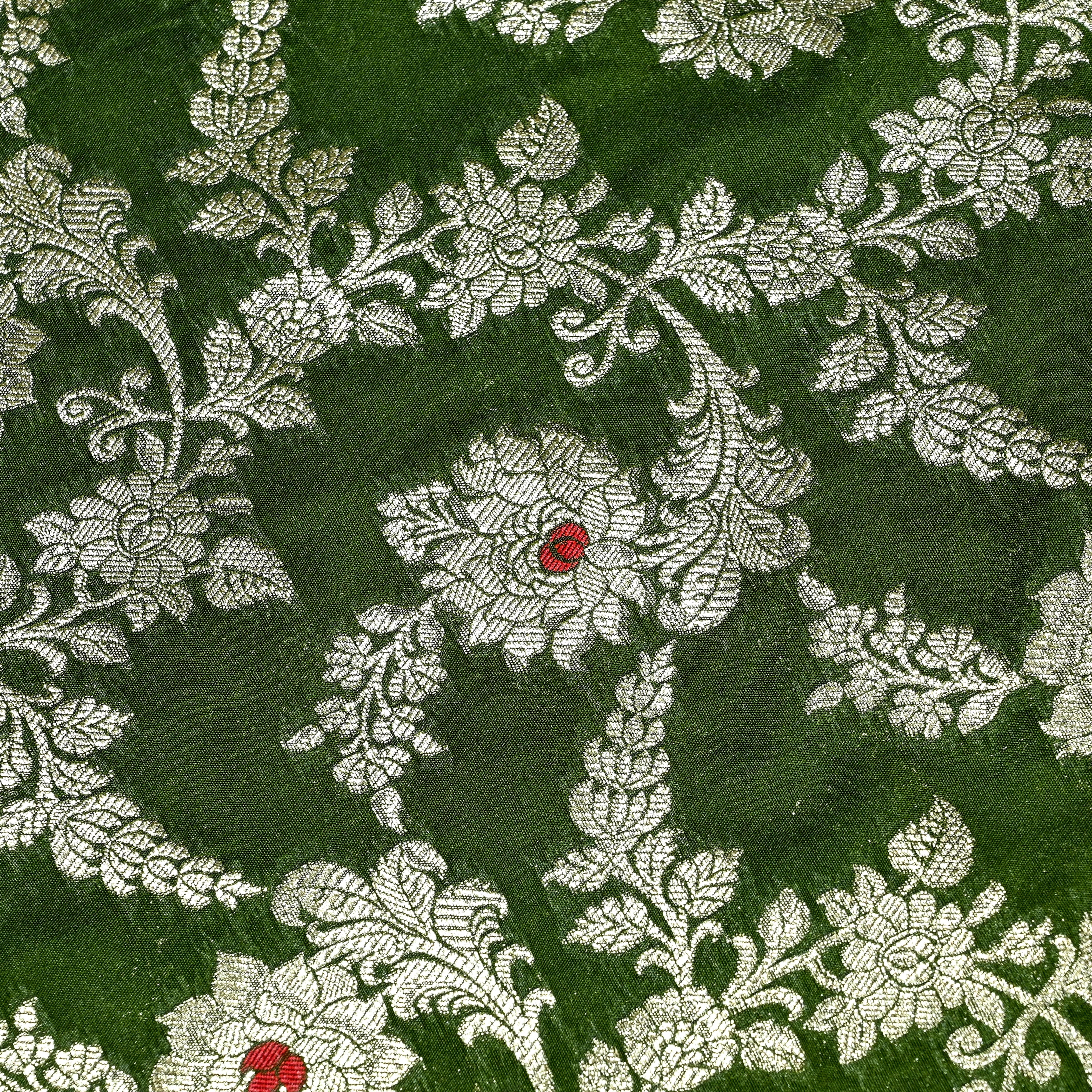 Moss Green Banarasi Fabric With Floral Jaal