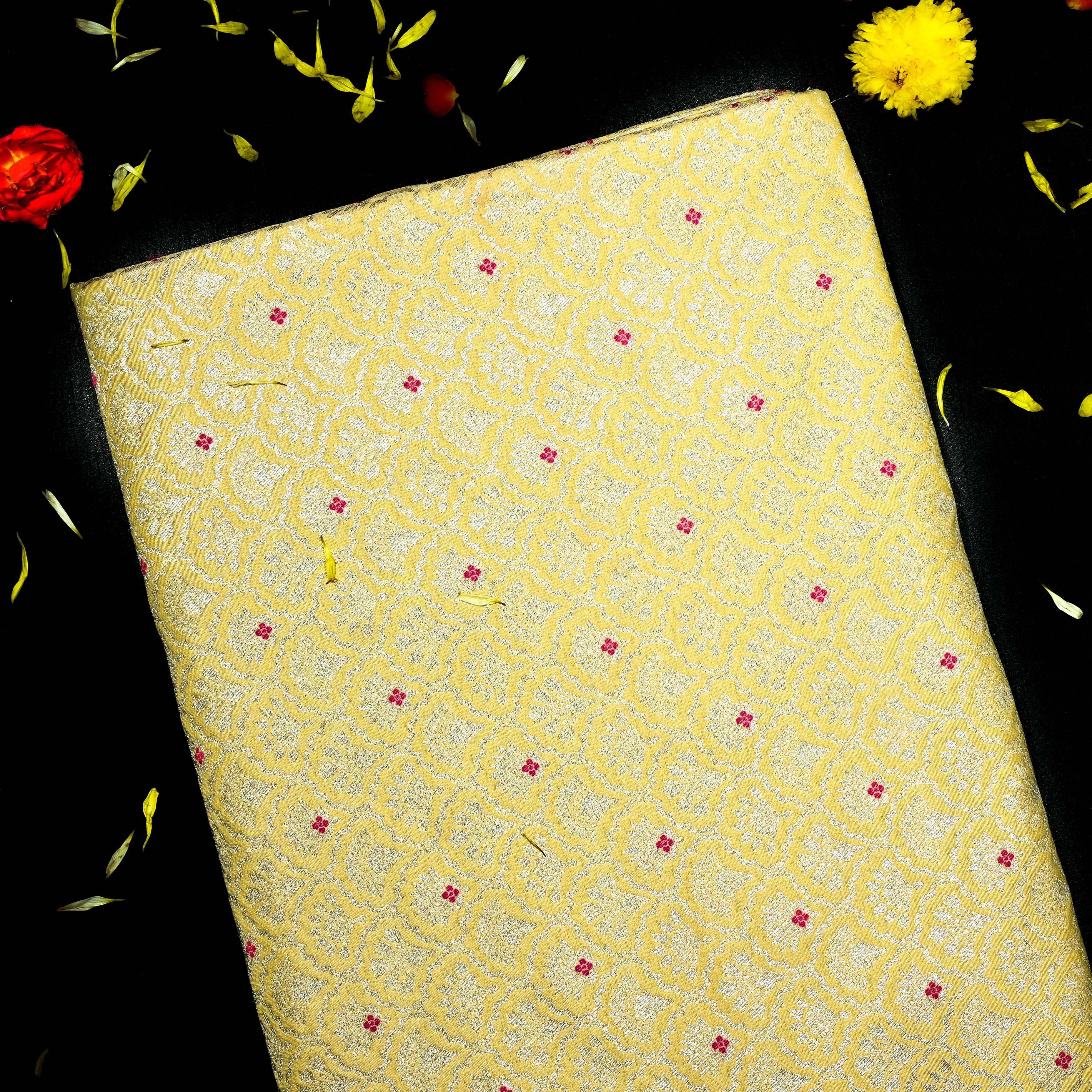 Mellow Yellow Banaras Fabric With Zari Weaving