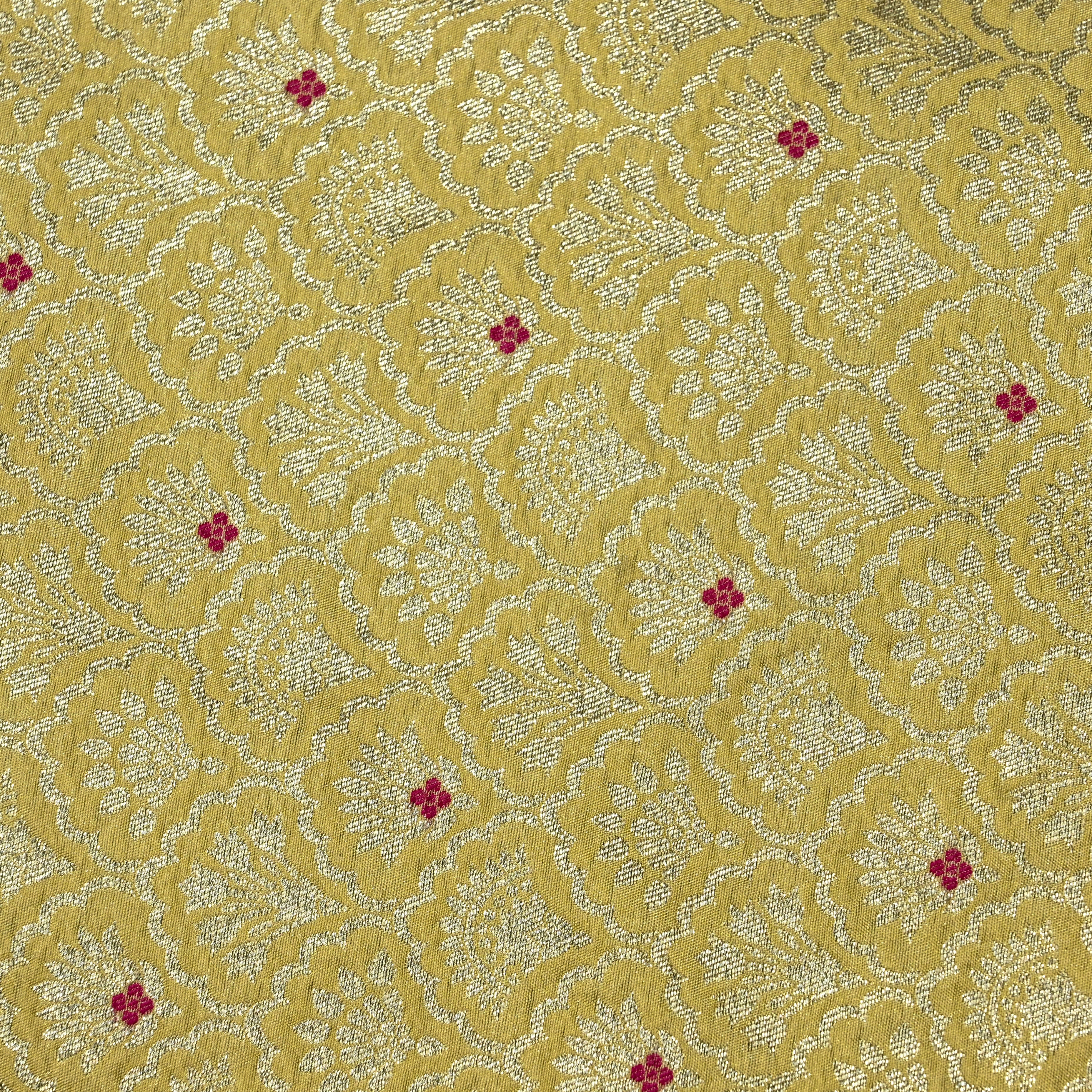 Mellow Yellow Banaras Fabric With Zari Weaving
