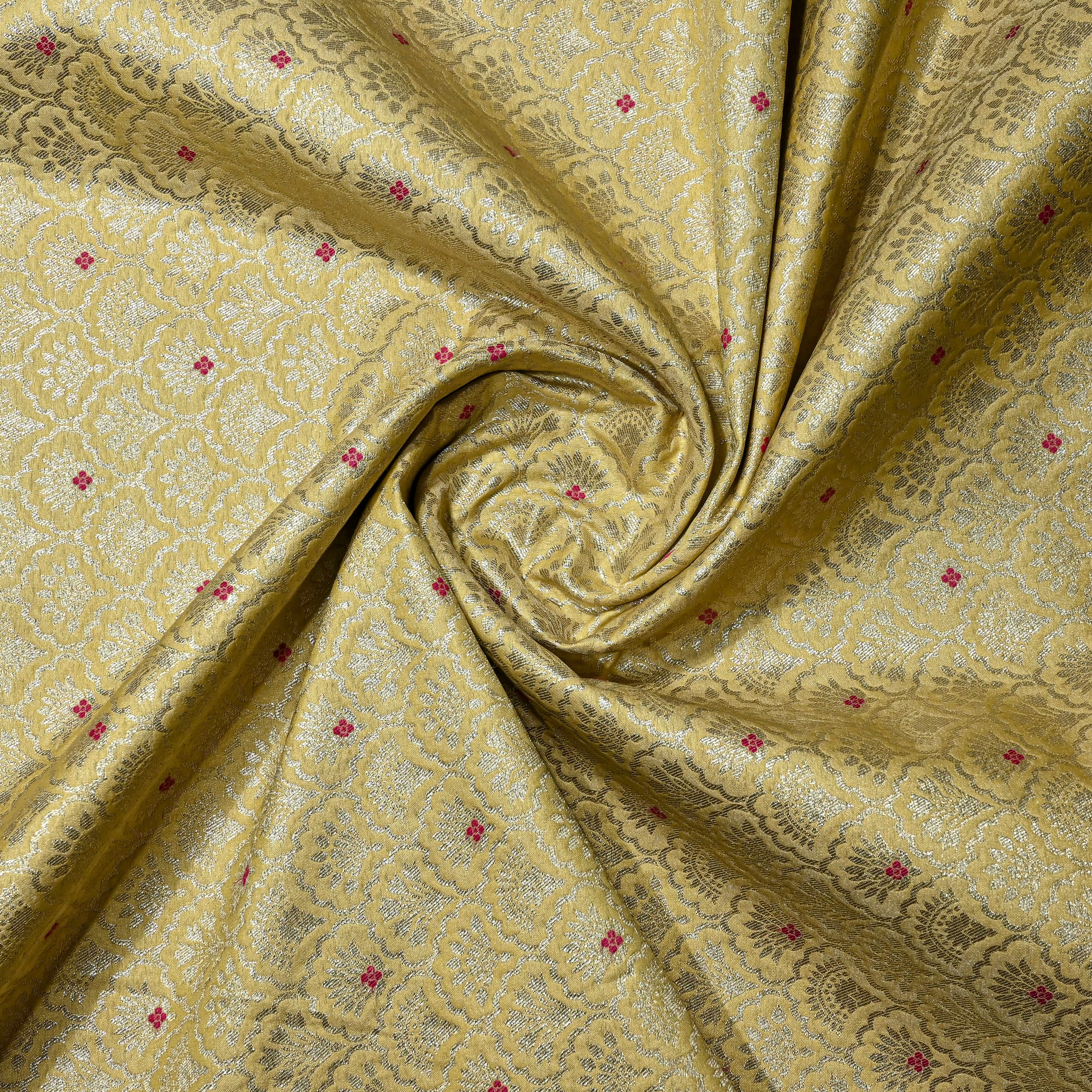 Mellow Yellow Banaras Fabric With Zari Weaving