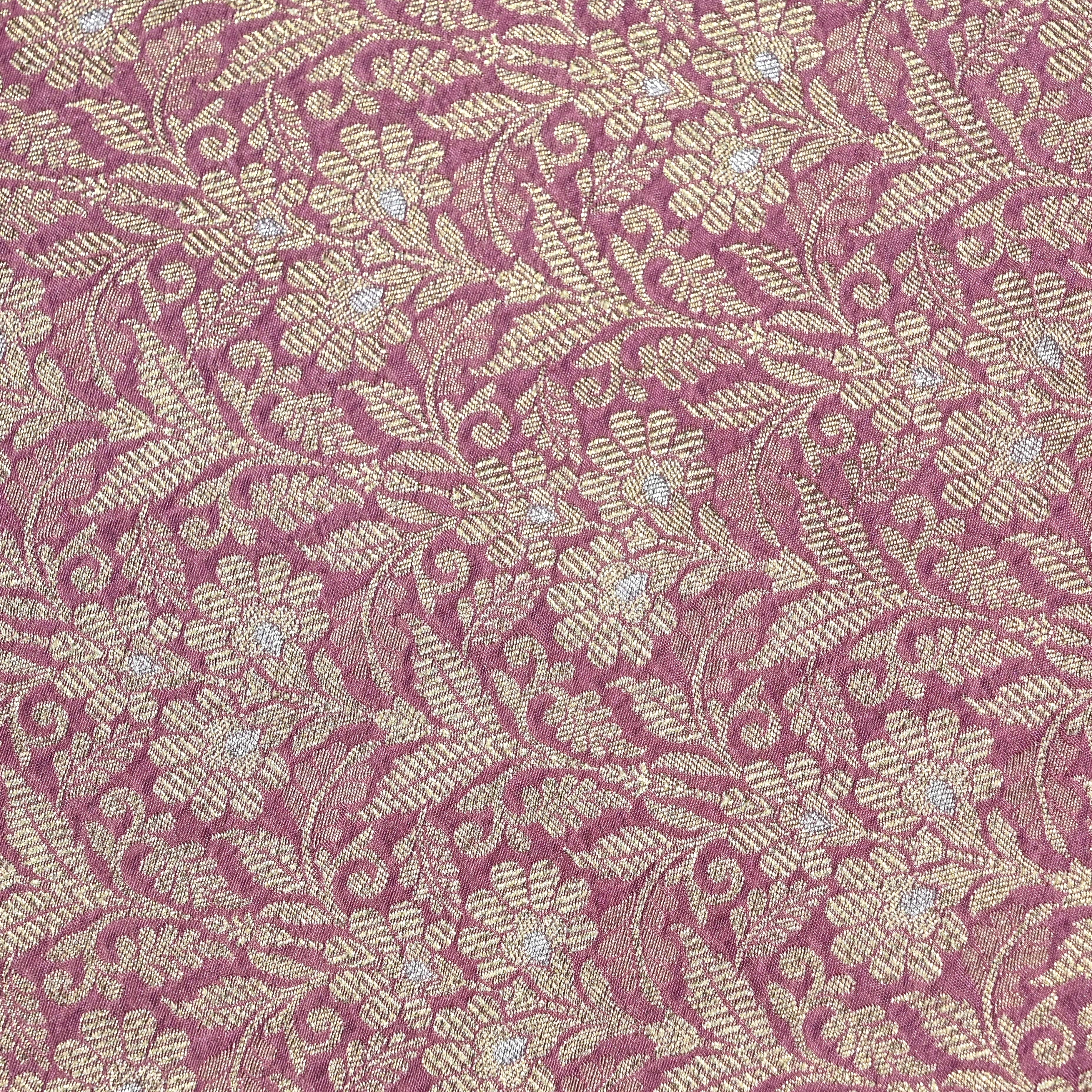 Flamingo Pink Jamawar Silk With Floral Zari Weaving