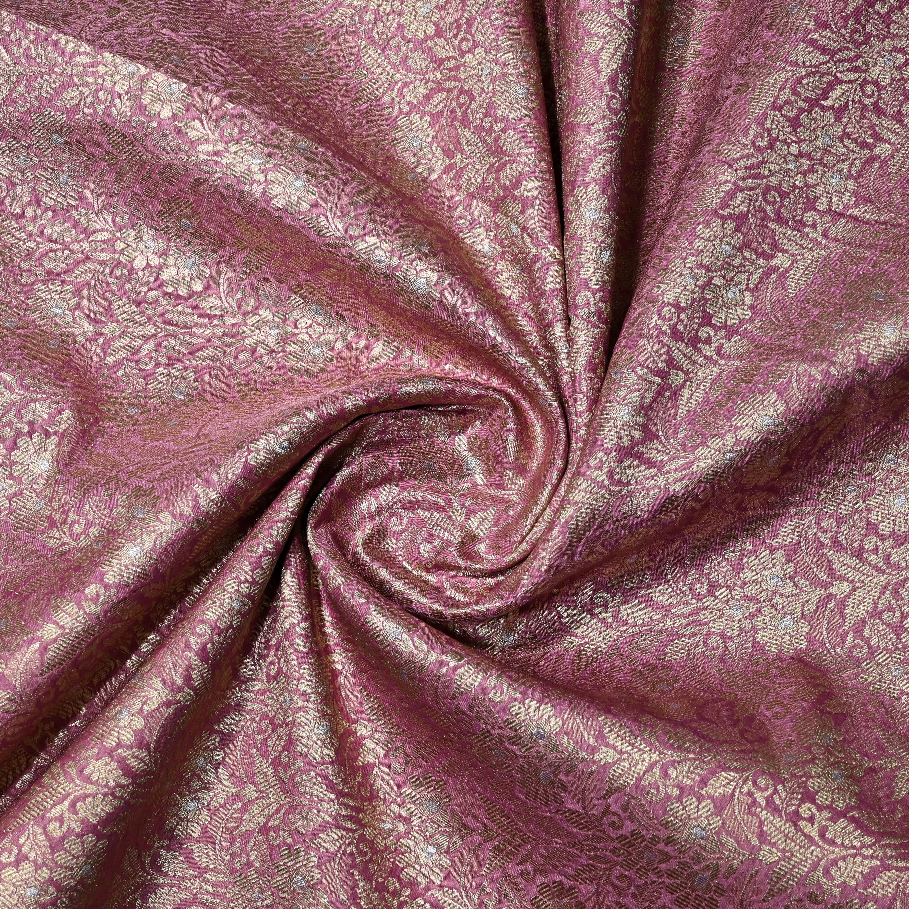 Flamingo Pink Jamawar Silk With Floral Zari Weaving