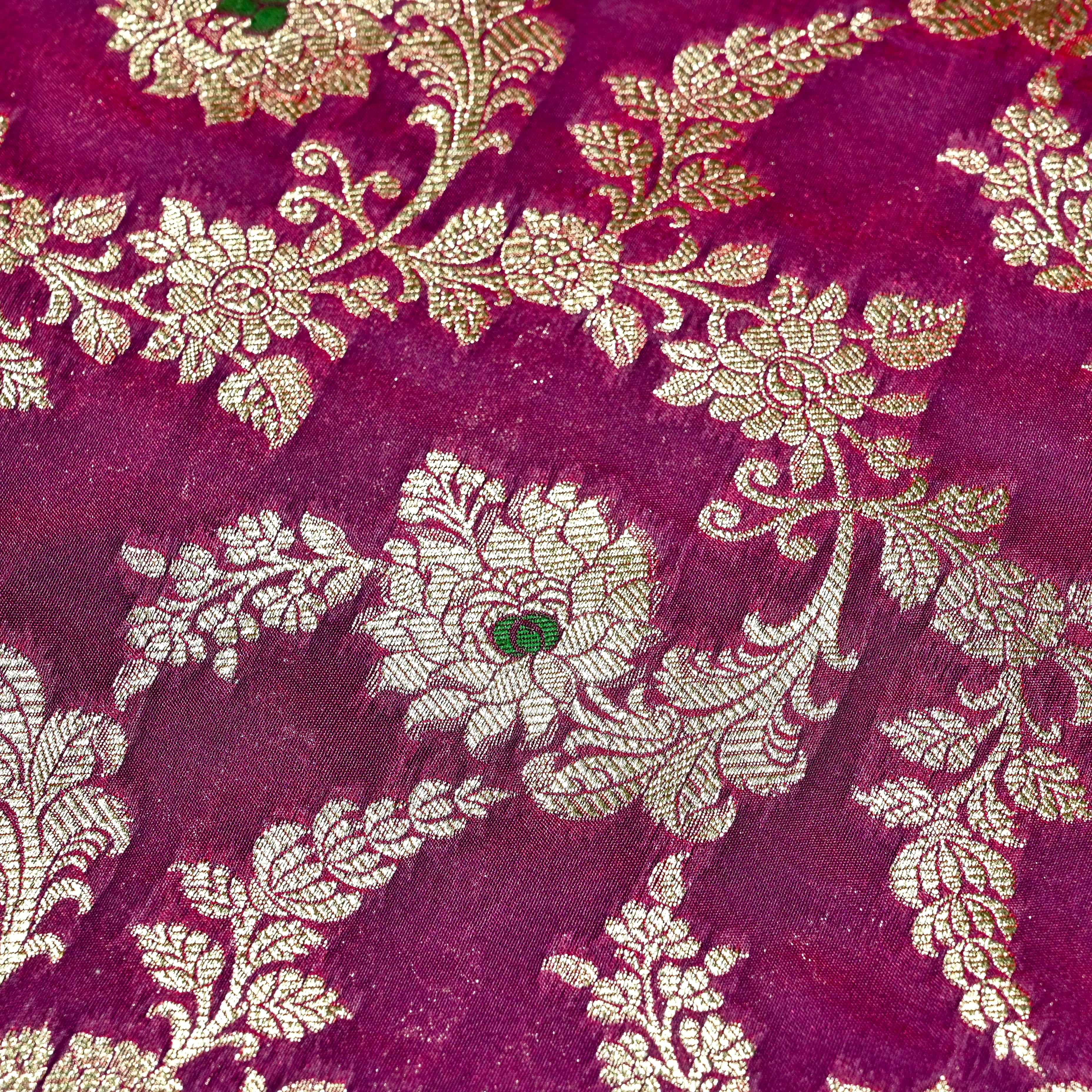 Magenta Purple Banaras Fabric With Floral Jaal
