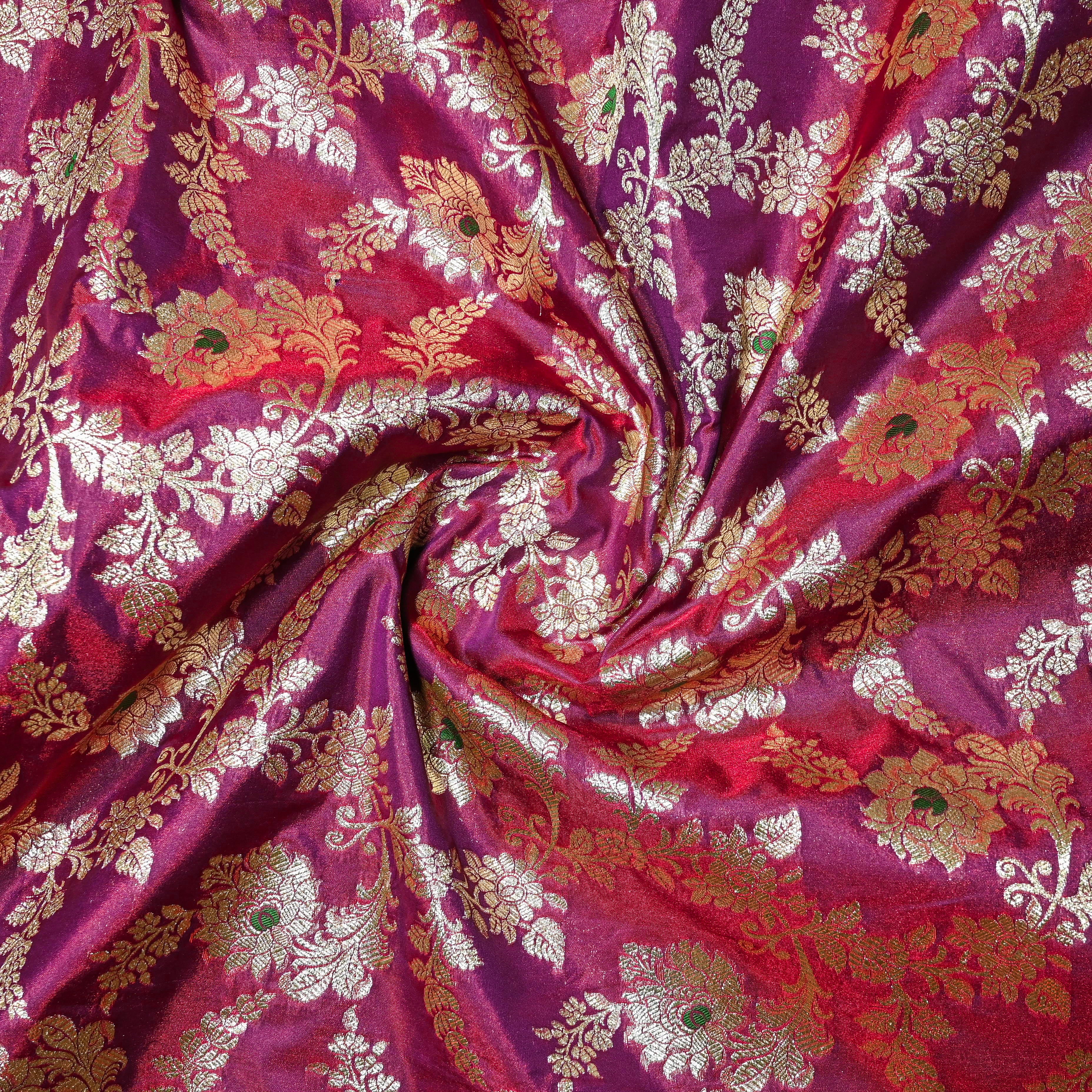 Magenta Purple Banaras Fabric With Floral Jaal
