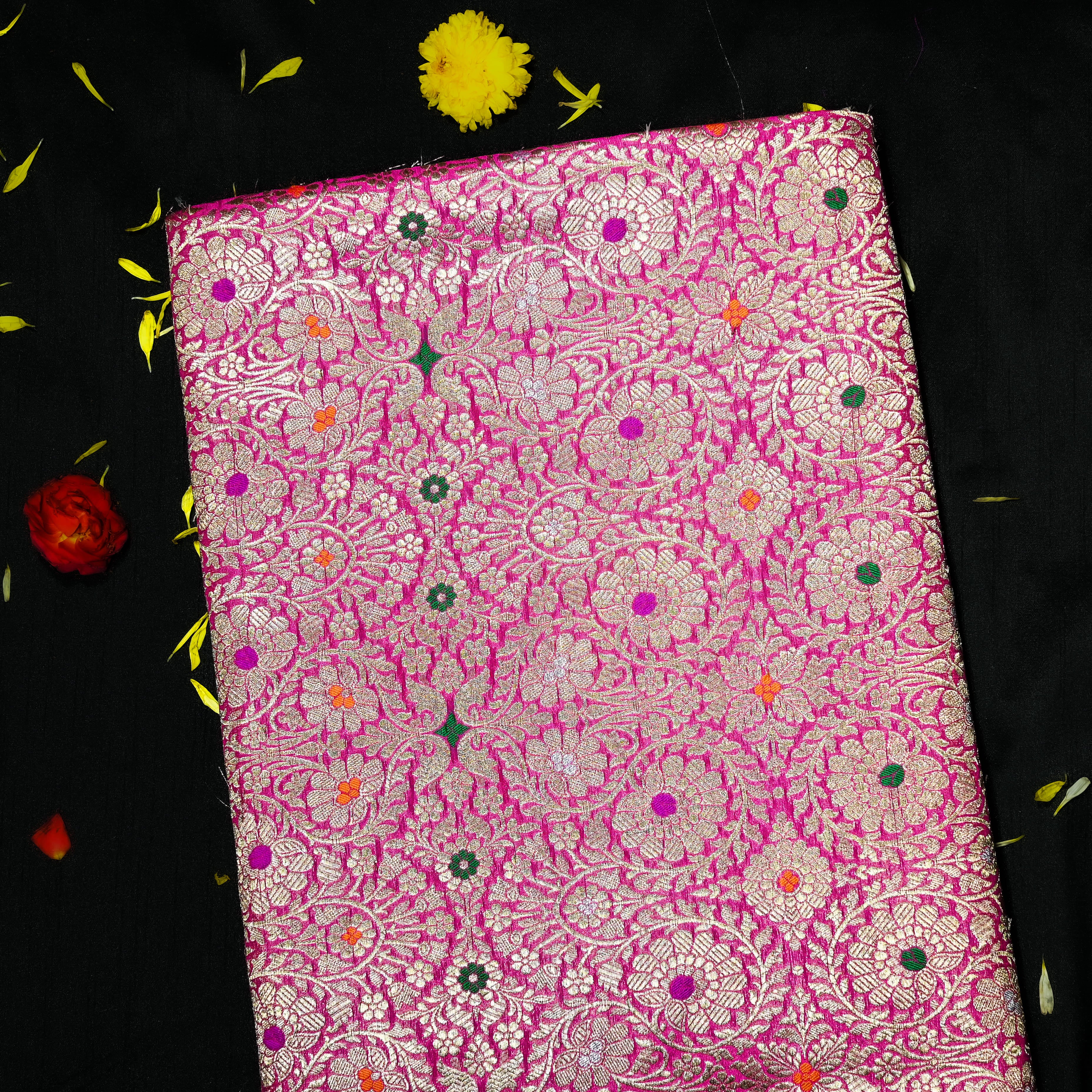 Rose Pink Banaras Fabric With Meenakari Design
