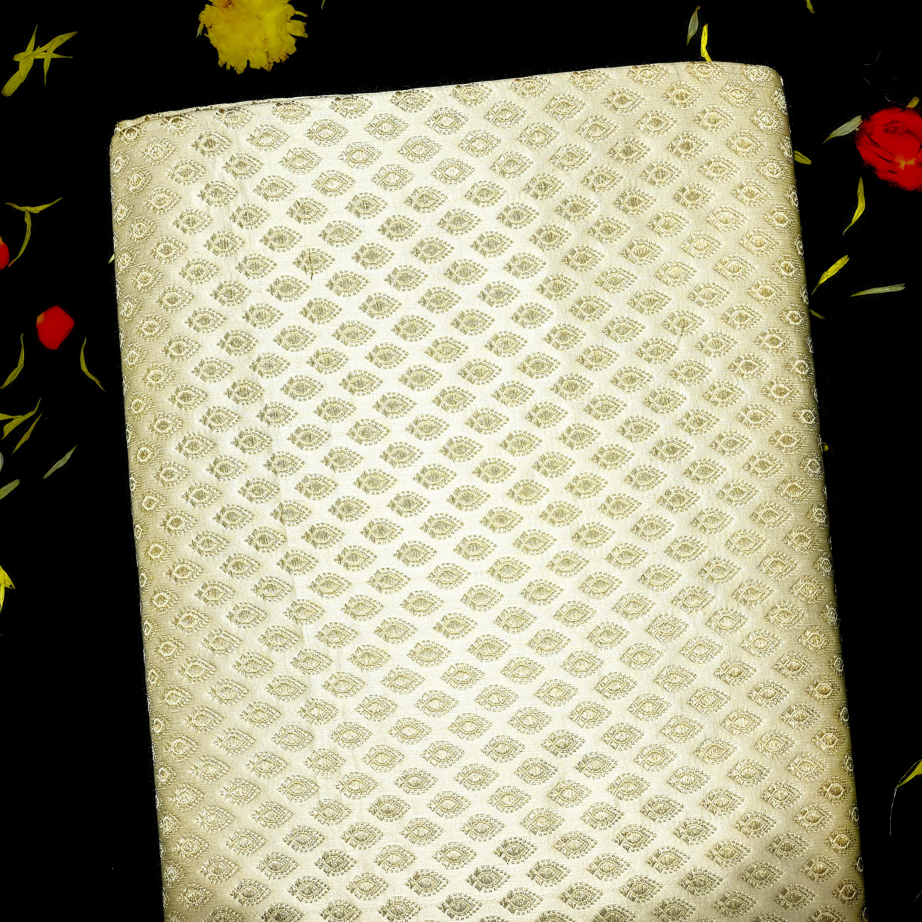 Vanilla Gold Jamawar Satin Fabric