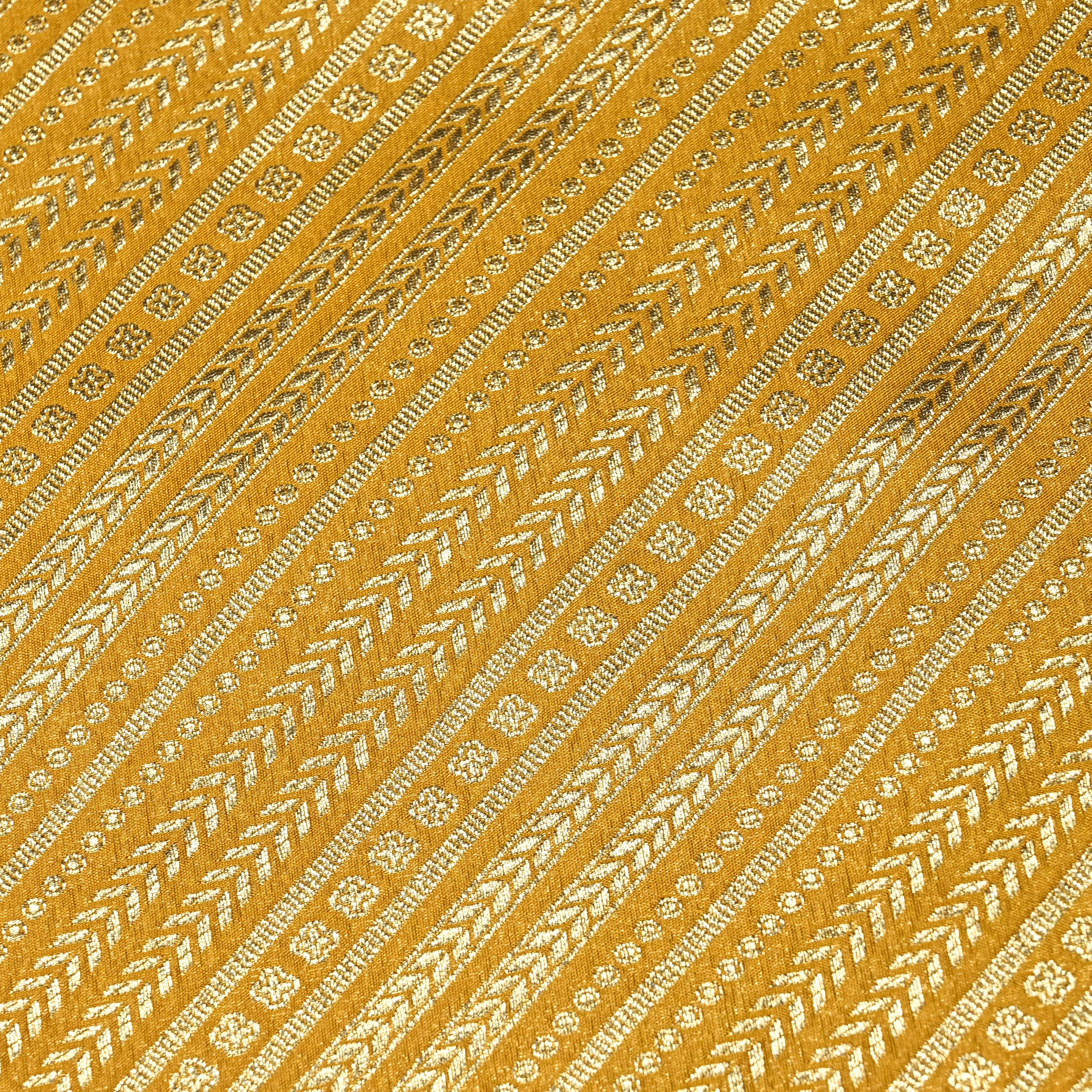Golden Yellow Banaras Fabric With Diagonal Stripes