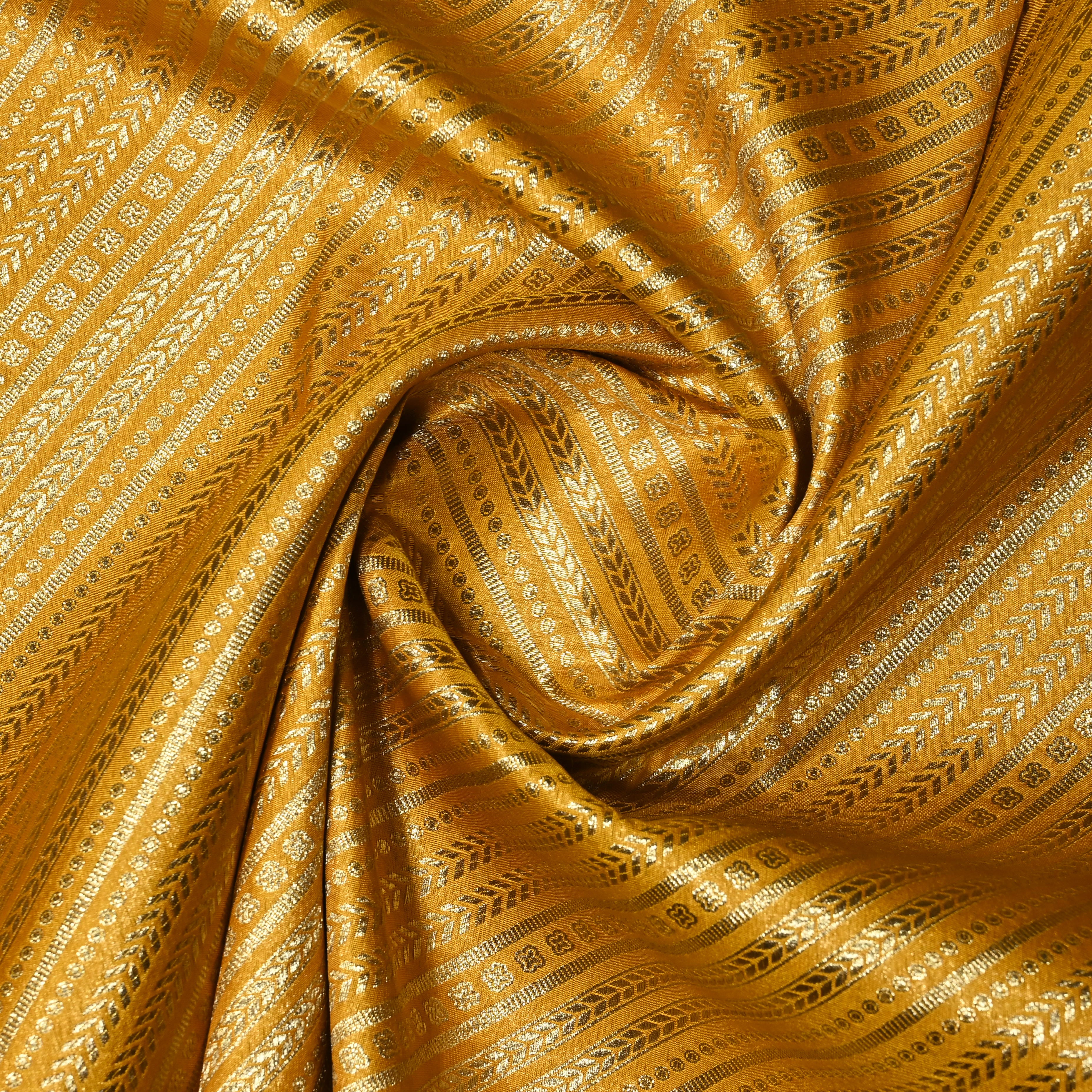 Golden Yellow Banaras Fabric With Diagonal Stripes