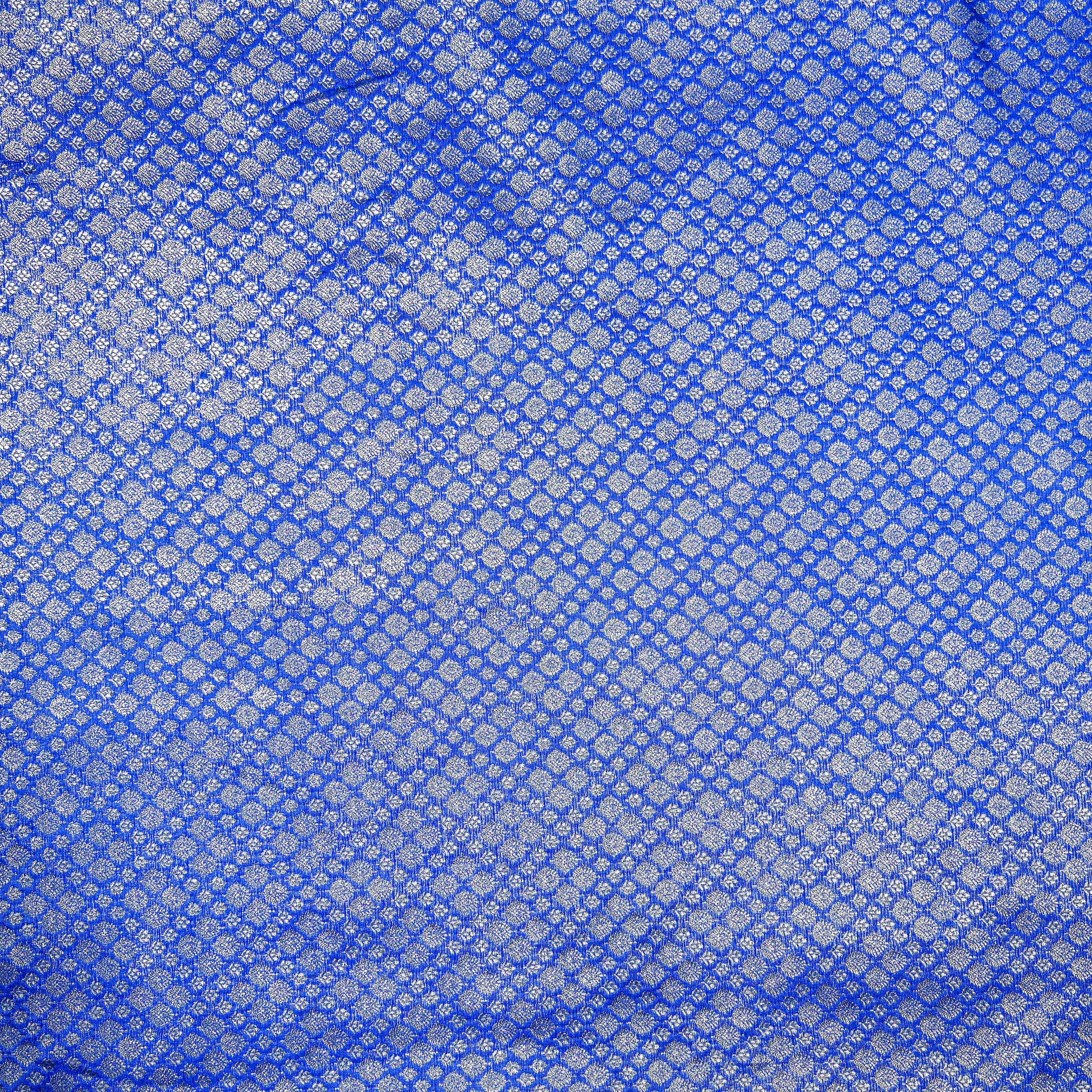 Cobalt Blue Jamawar Silk Fabric With Intricate Zari Work