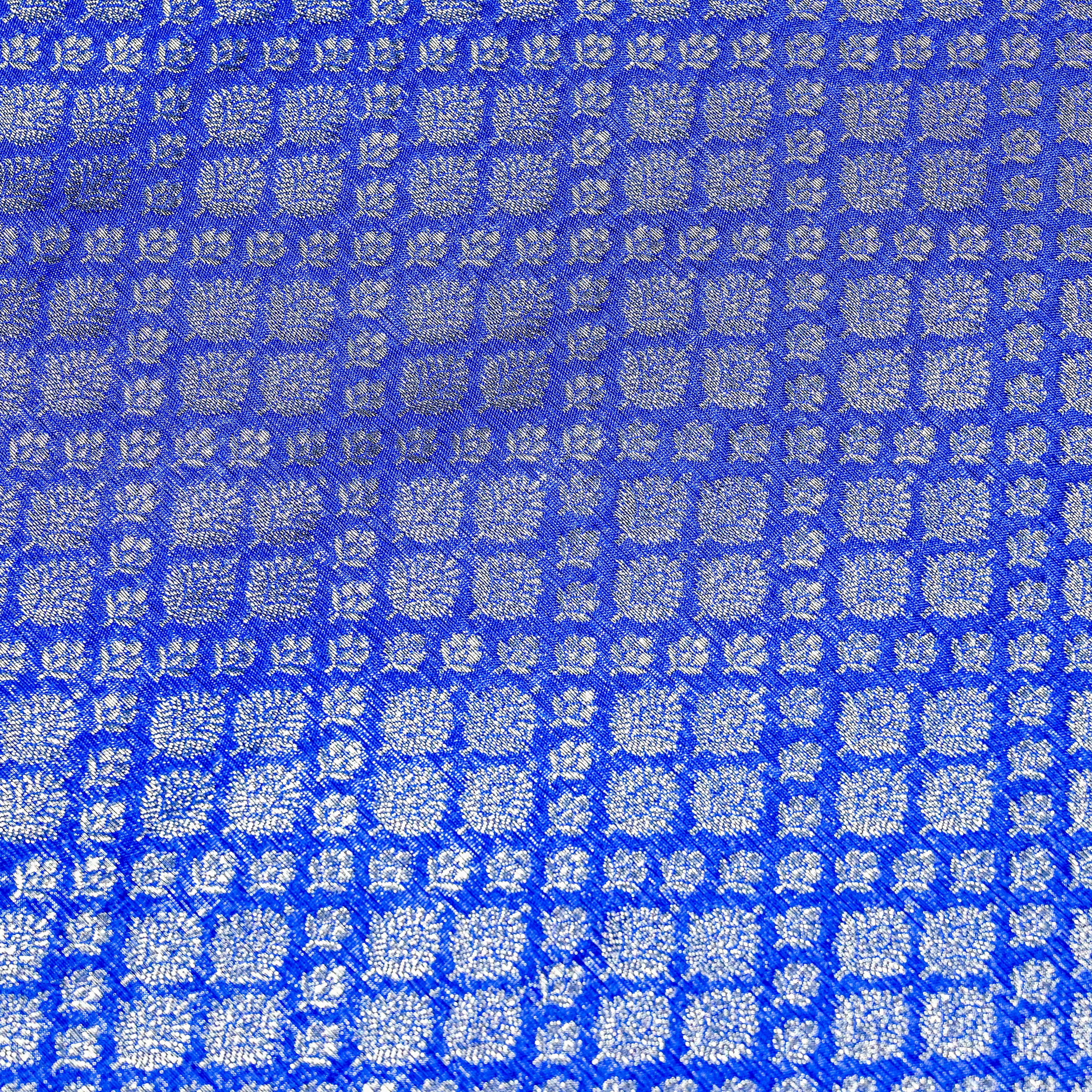 Cobalt Blue Jamawar Silk Fabric With Intricate Zari Work