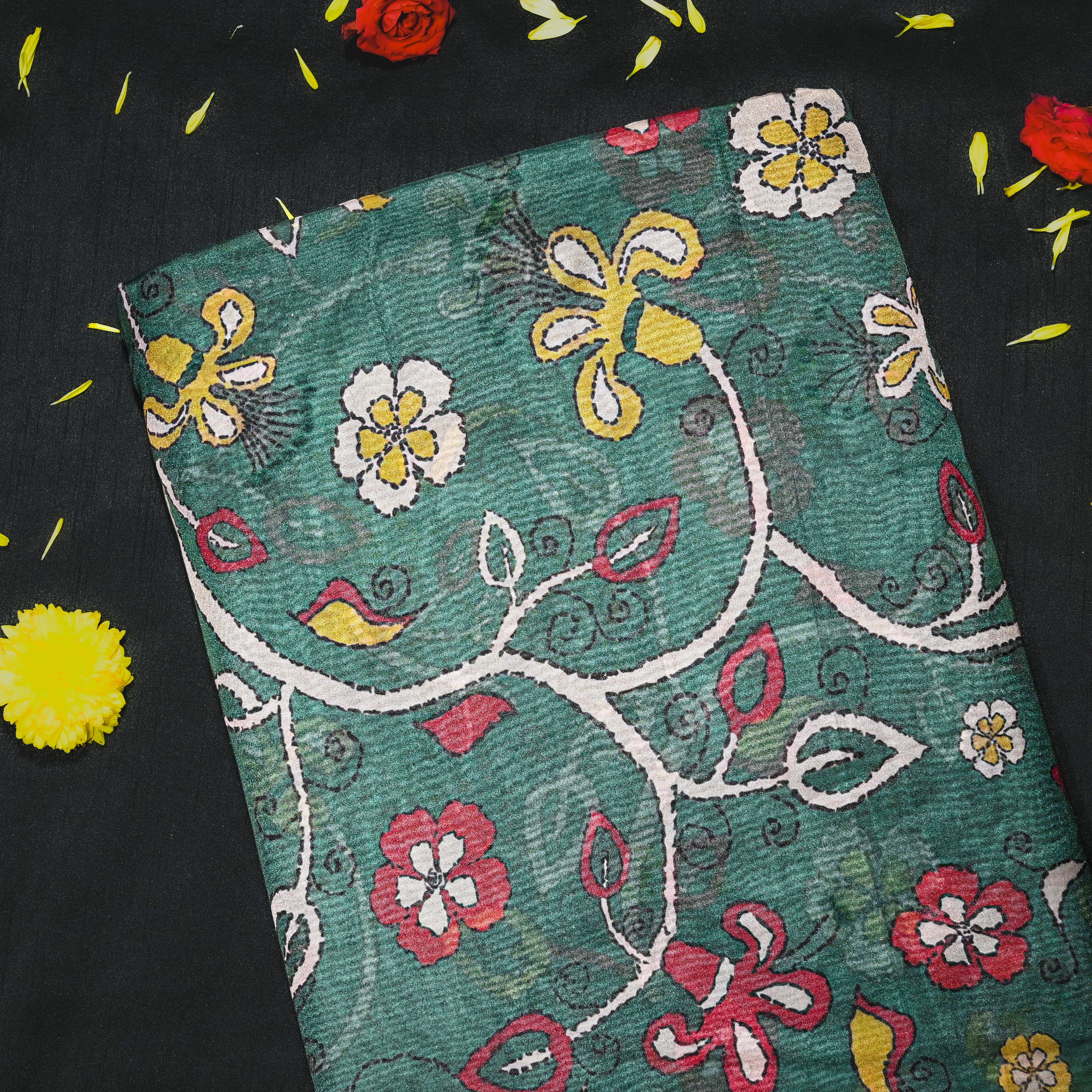 Bottle Green Silk Printed Fabric