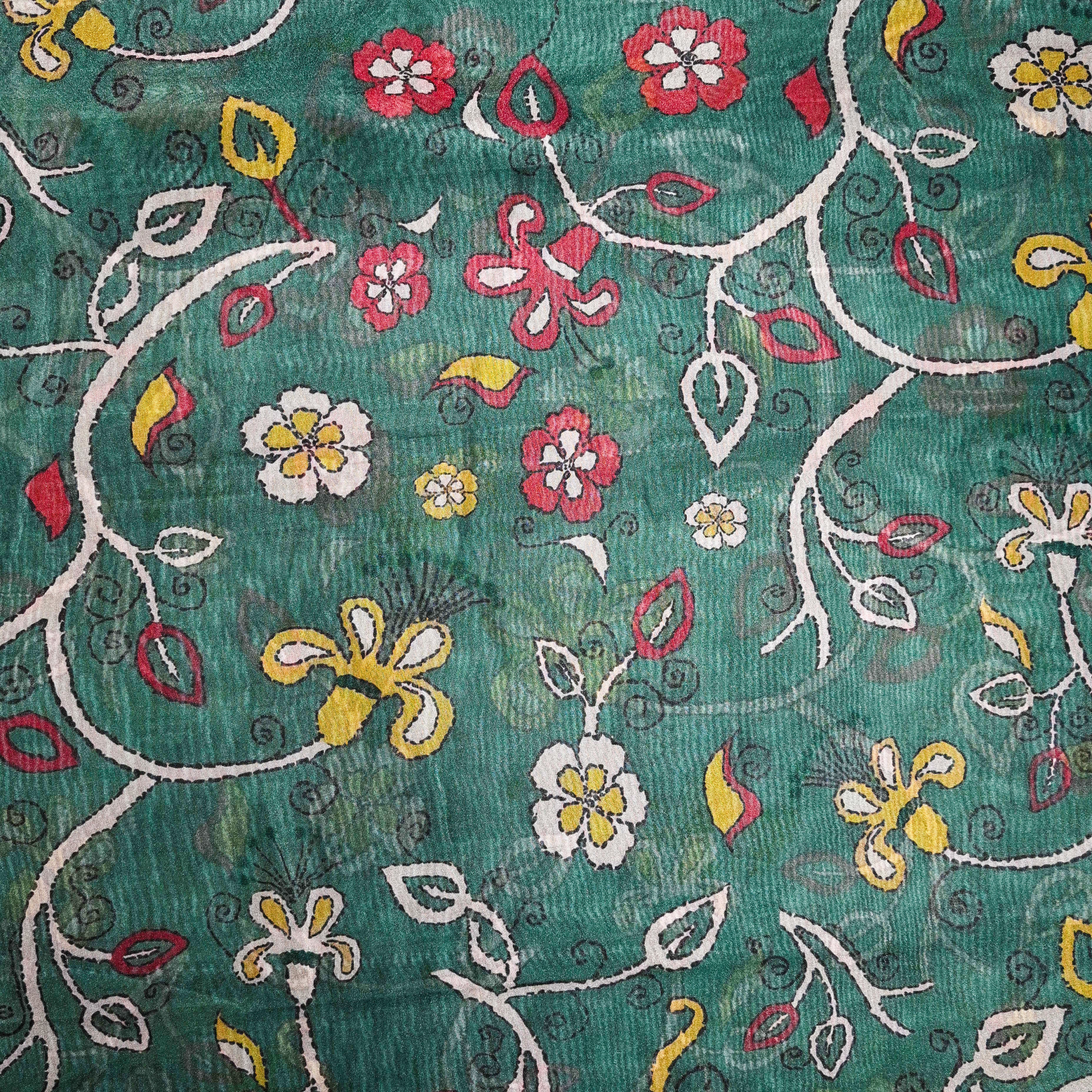 Bottle Green Silk Printed Fabric