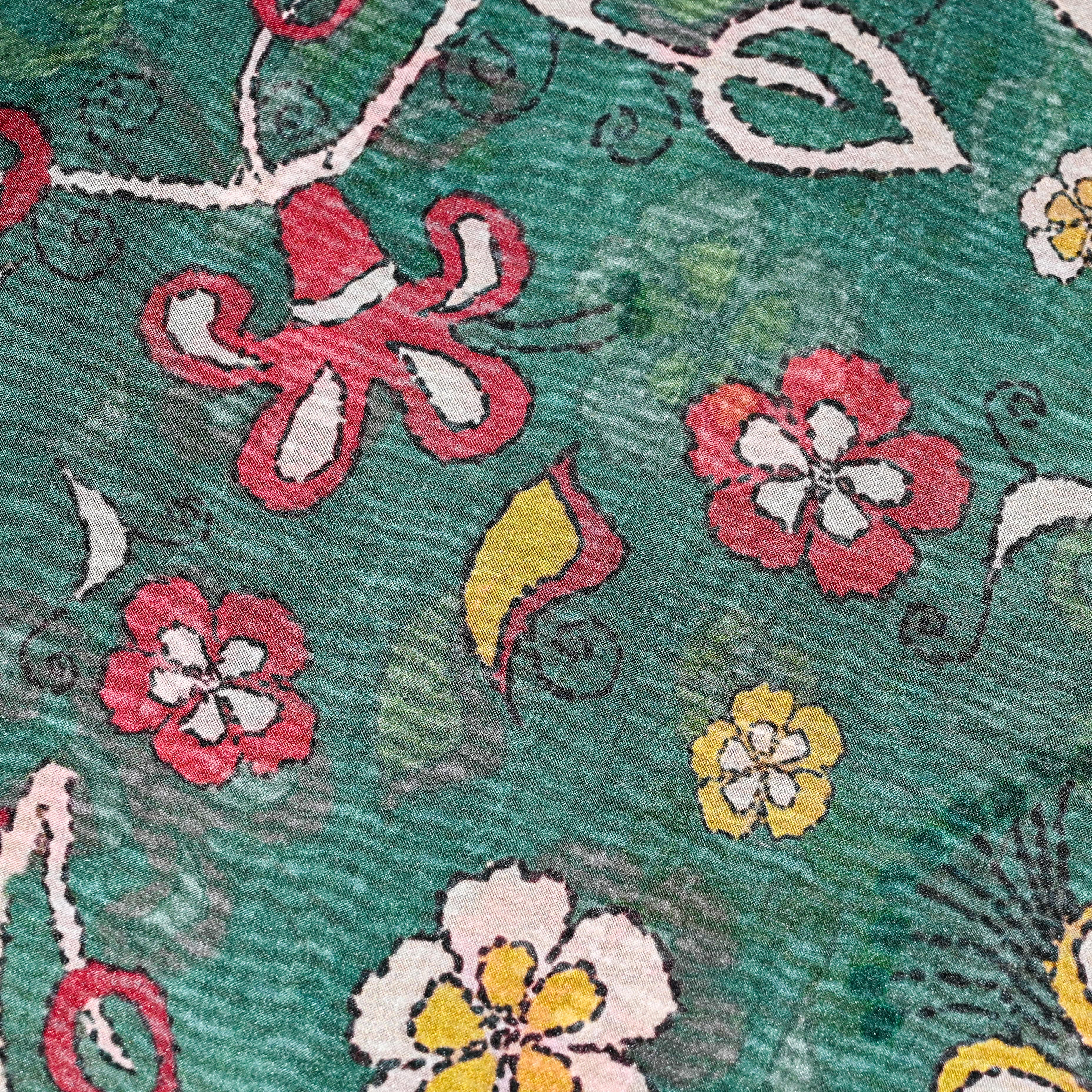 Bottle Green Silk Printed Fabric