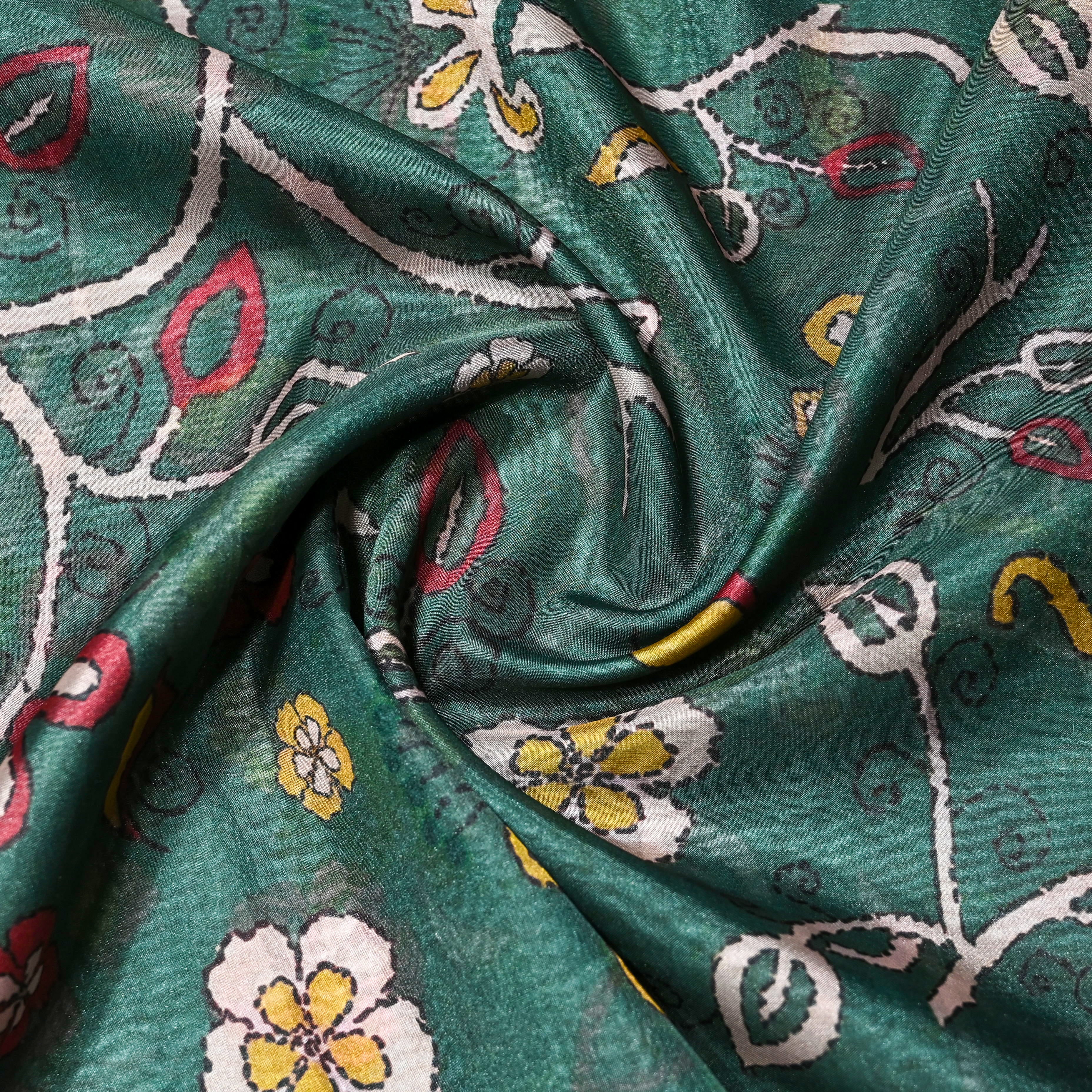 Bottle Green Silk Printed Fabric