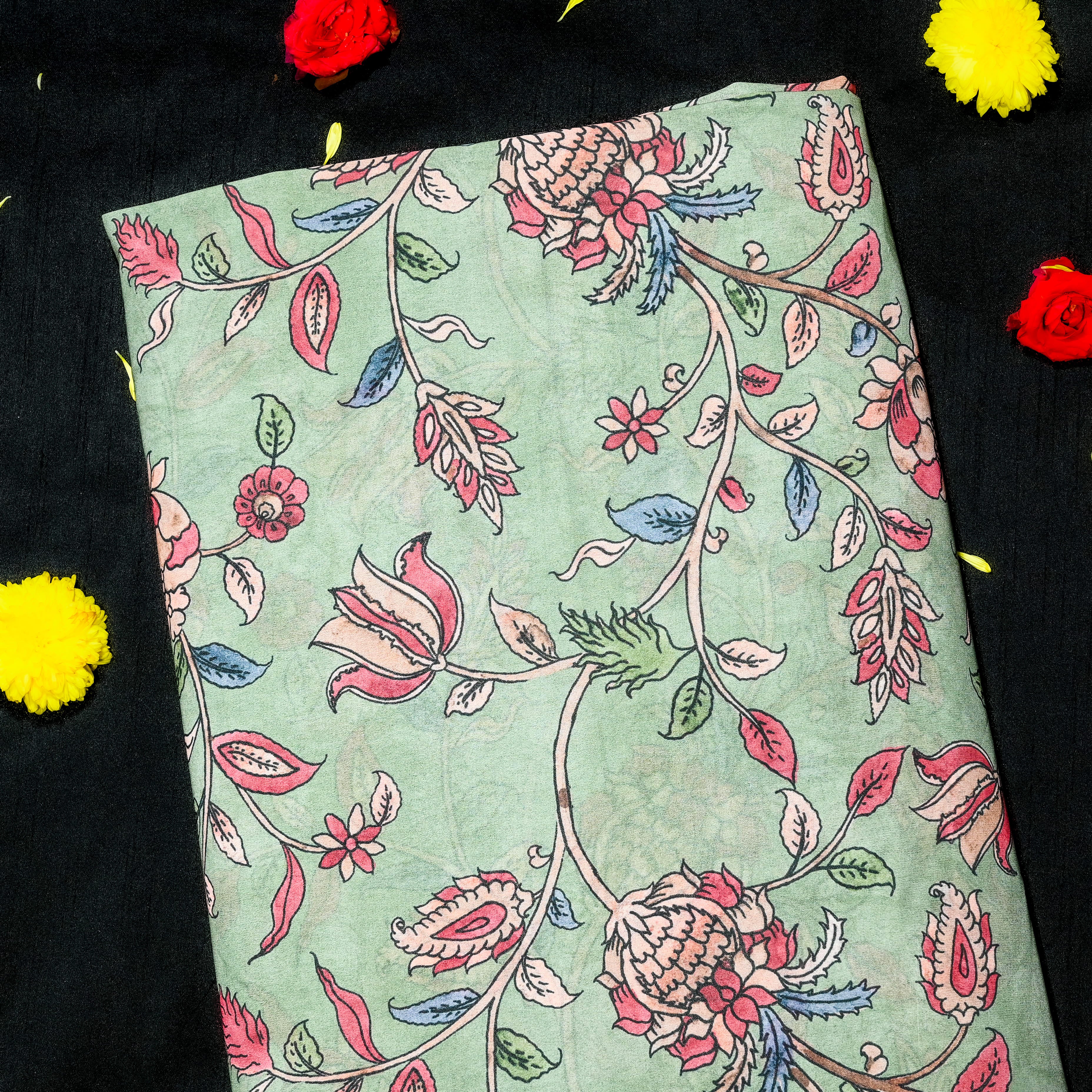 Pastel Green Silk Printed Fabric