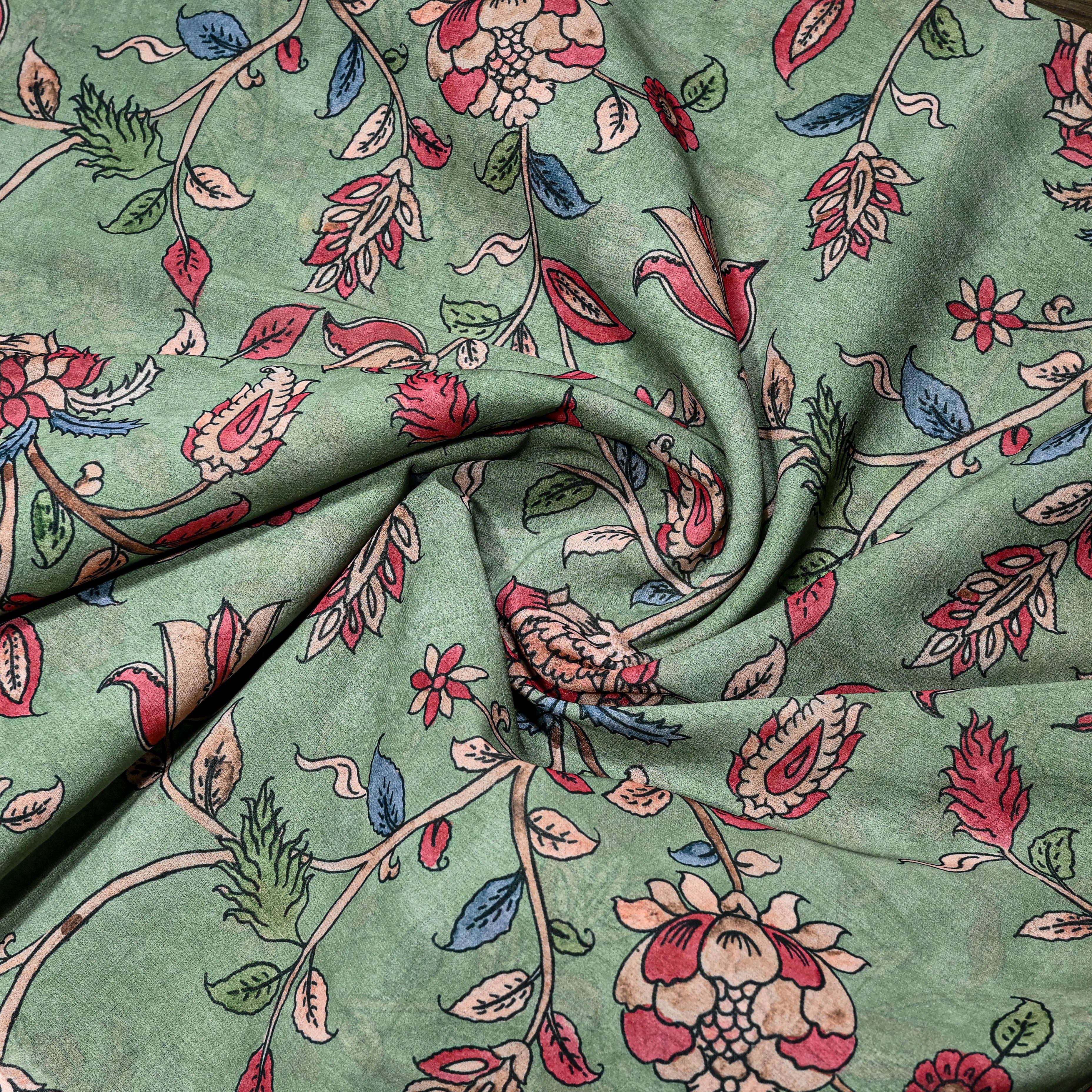 Pastel Green Silk Printed Fabric