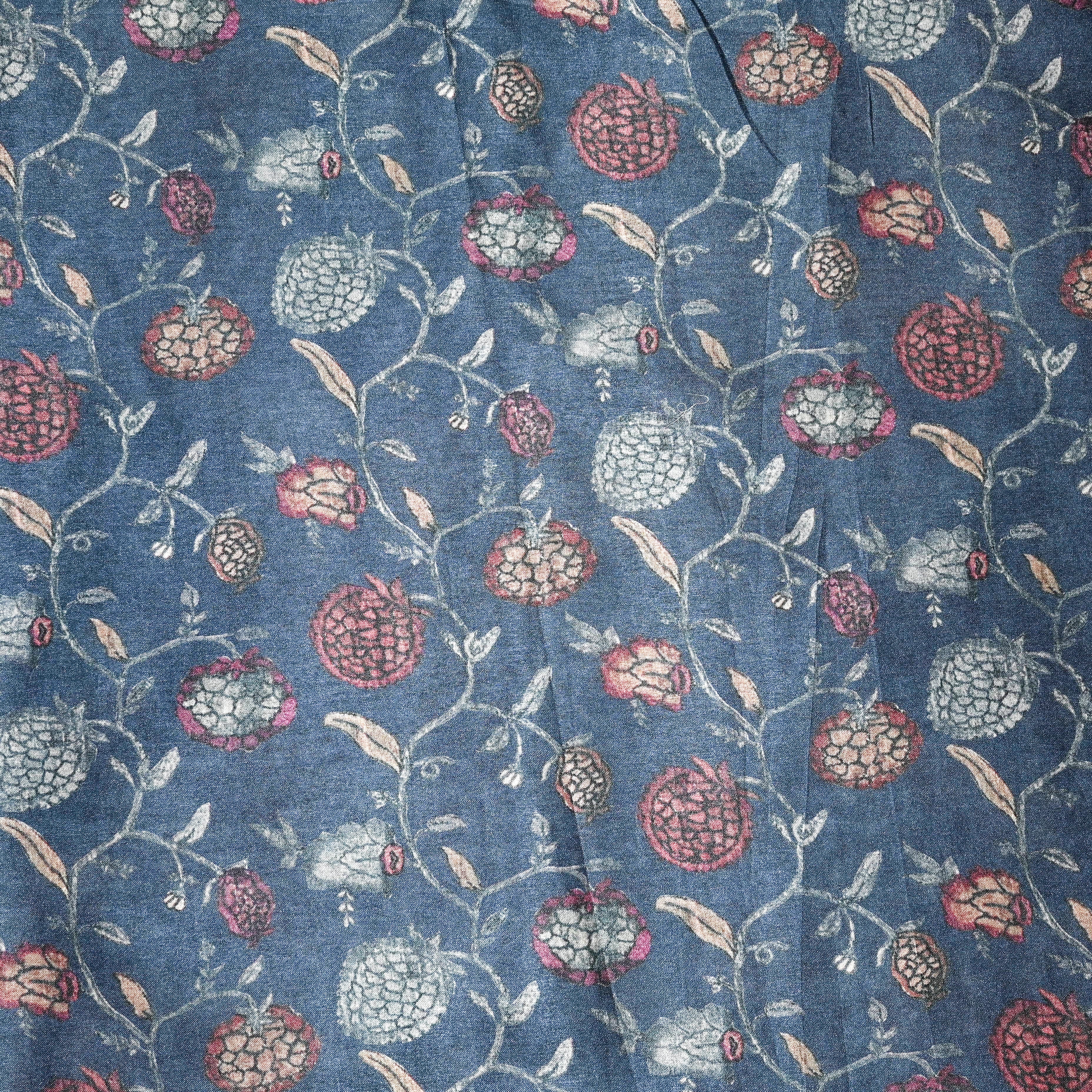 Light Steel Blue Tussar Fabric With Digital Print