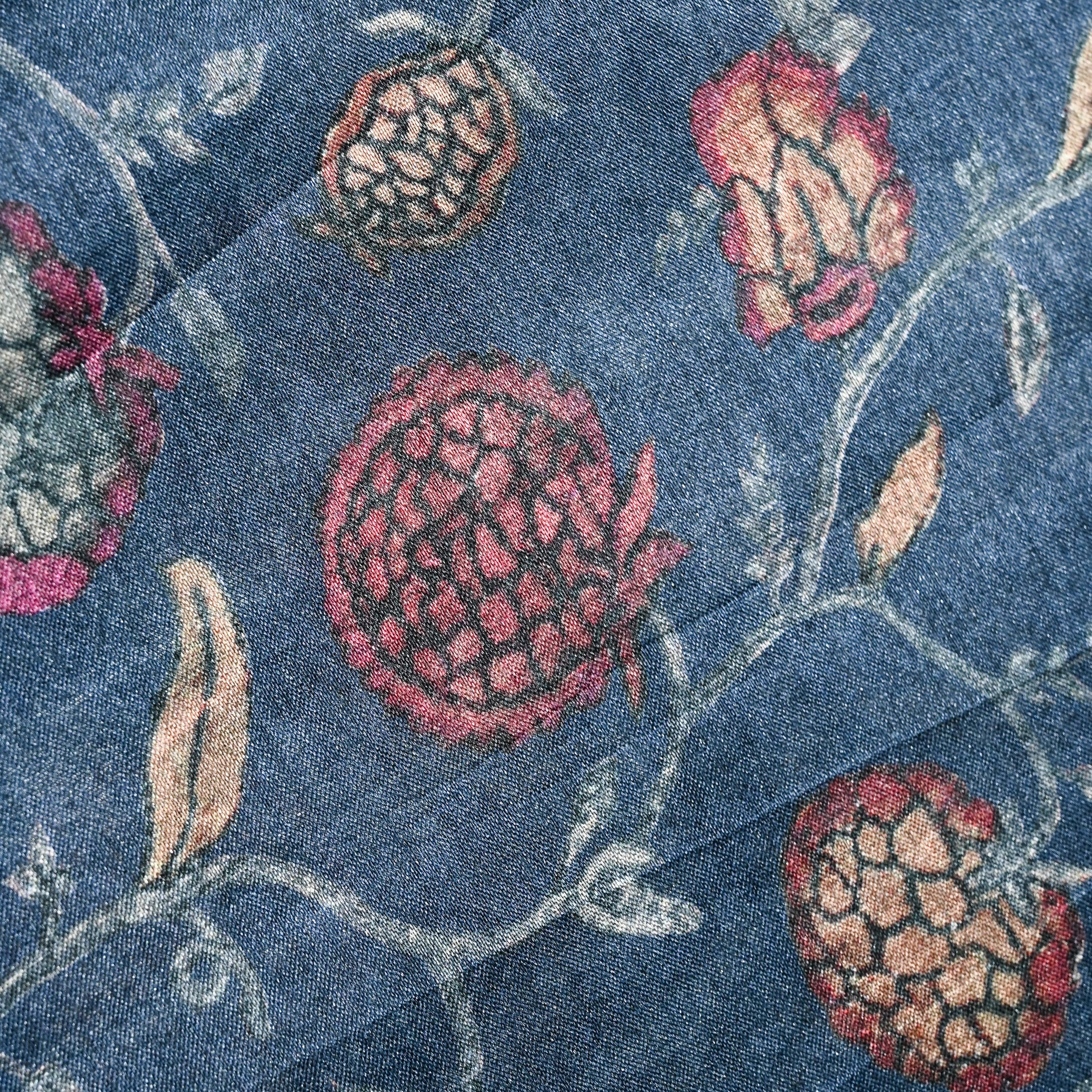 Light Steel Blue Tussar Fabric With Digital Print