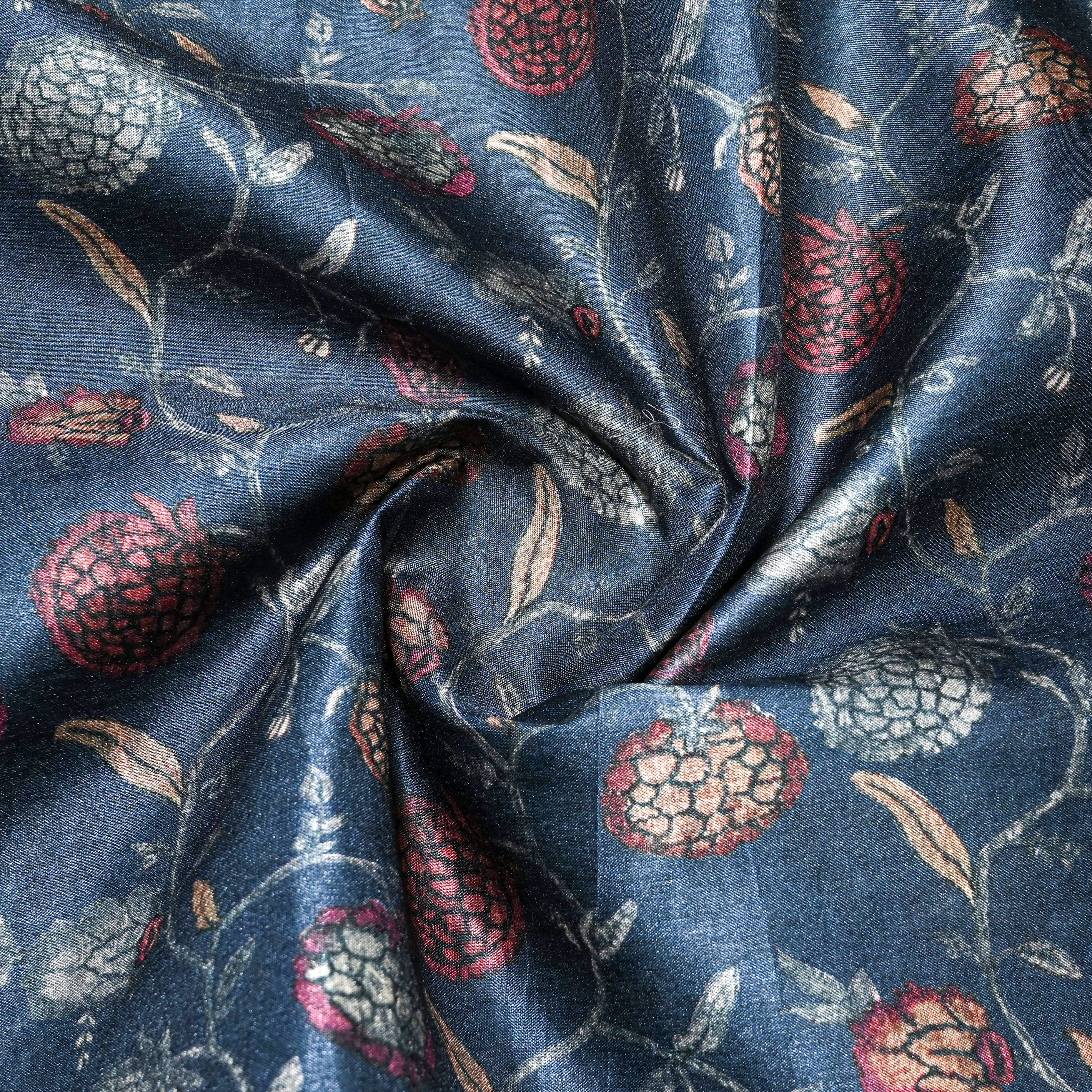 Light Steel Blue Tussar Fabric With Digital Print