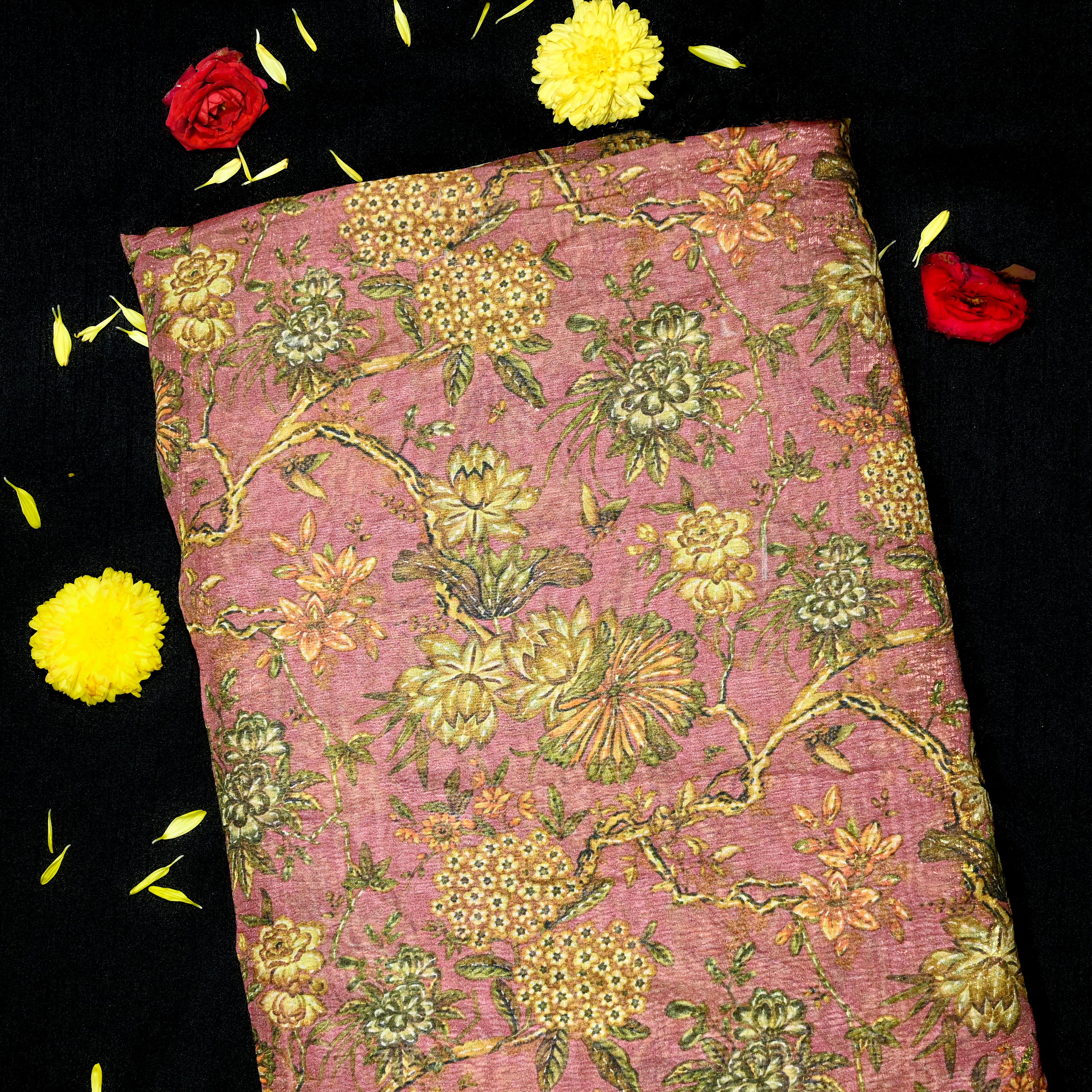 Dusty Pink Tissue Fabric With Digital Print