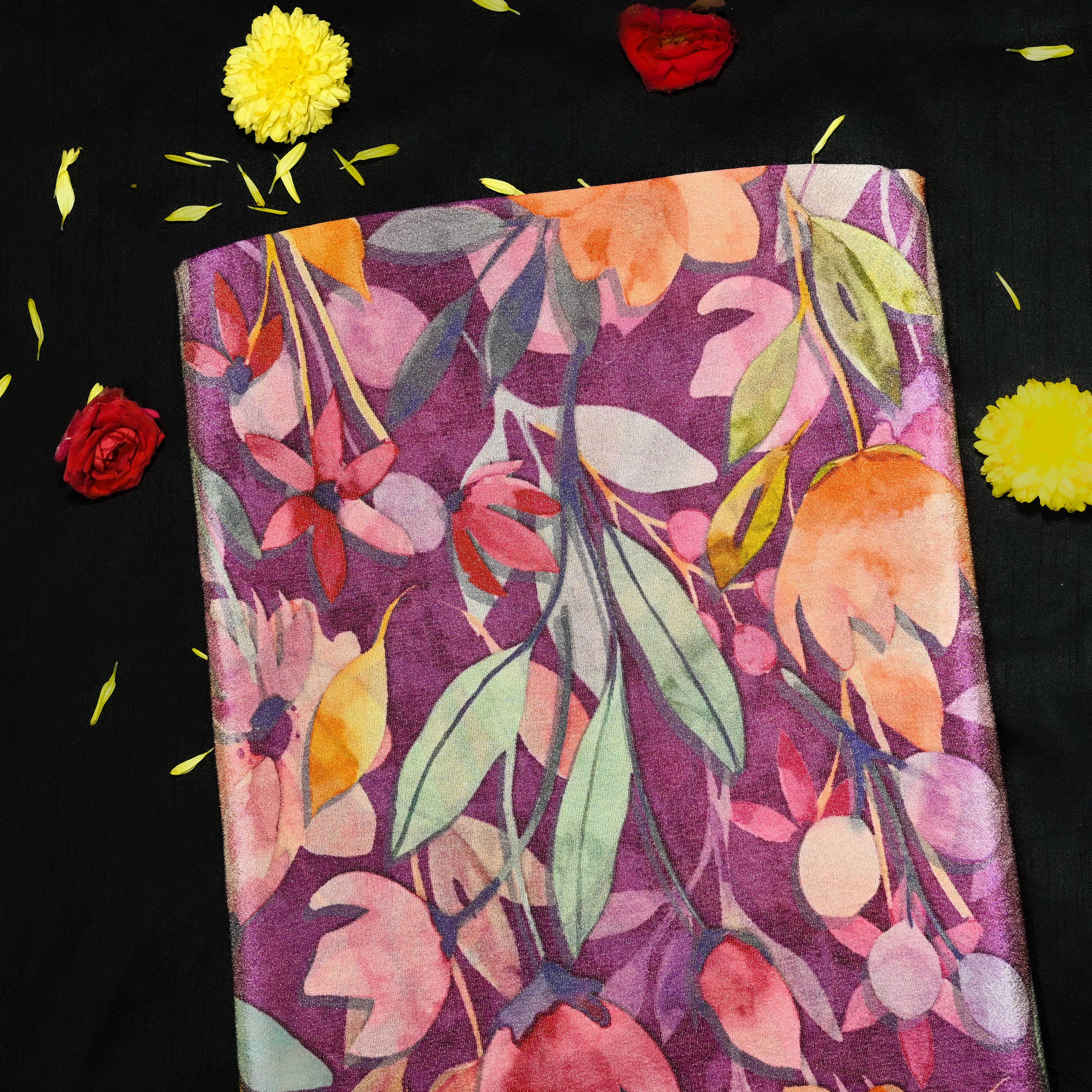 Pink Tussar Fabric Floral Digital Print