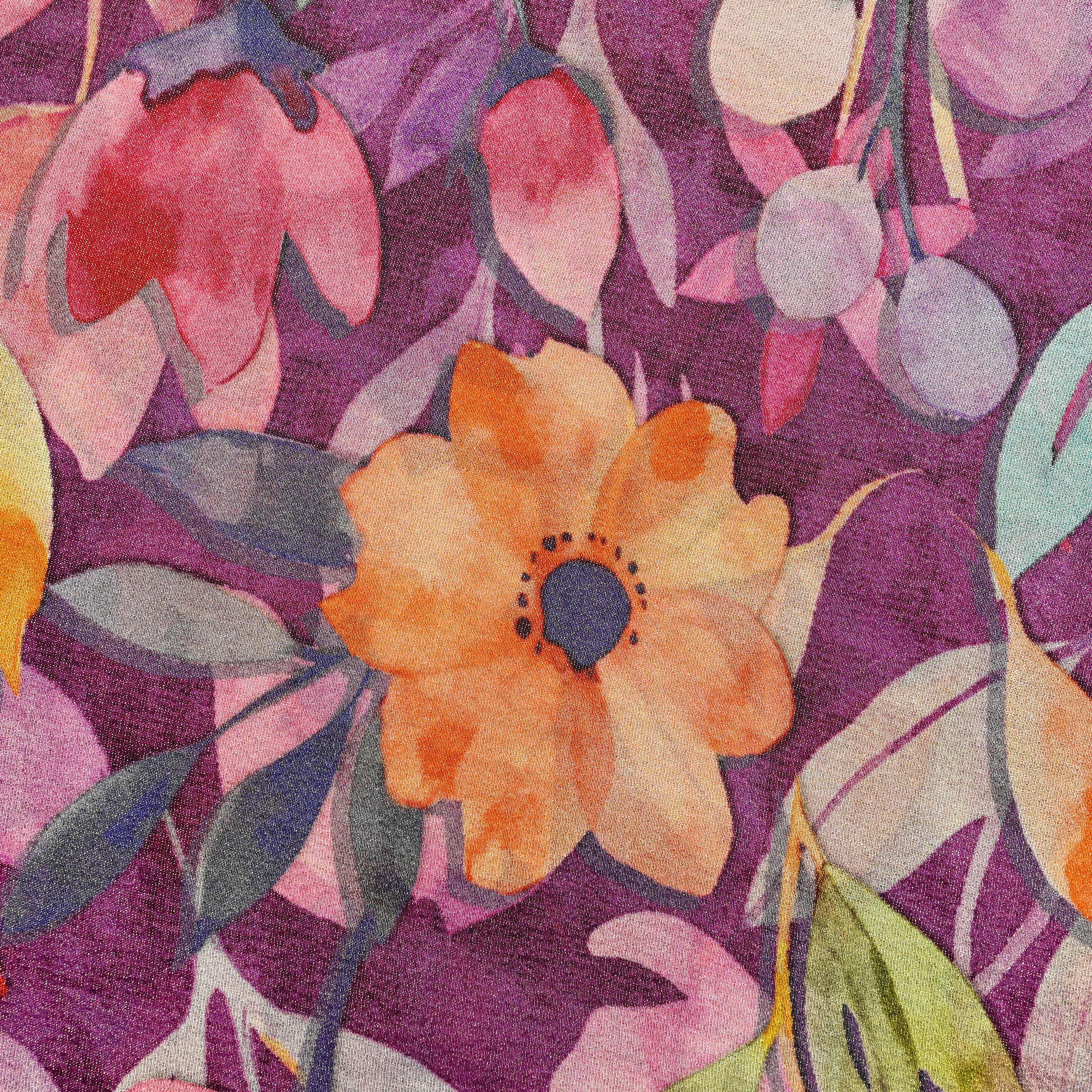 Pink Tussar Fabric Floral Digital Print