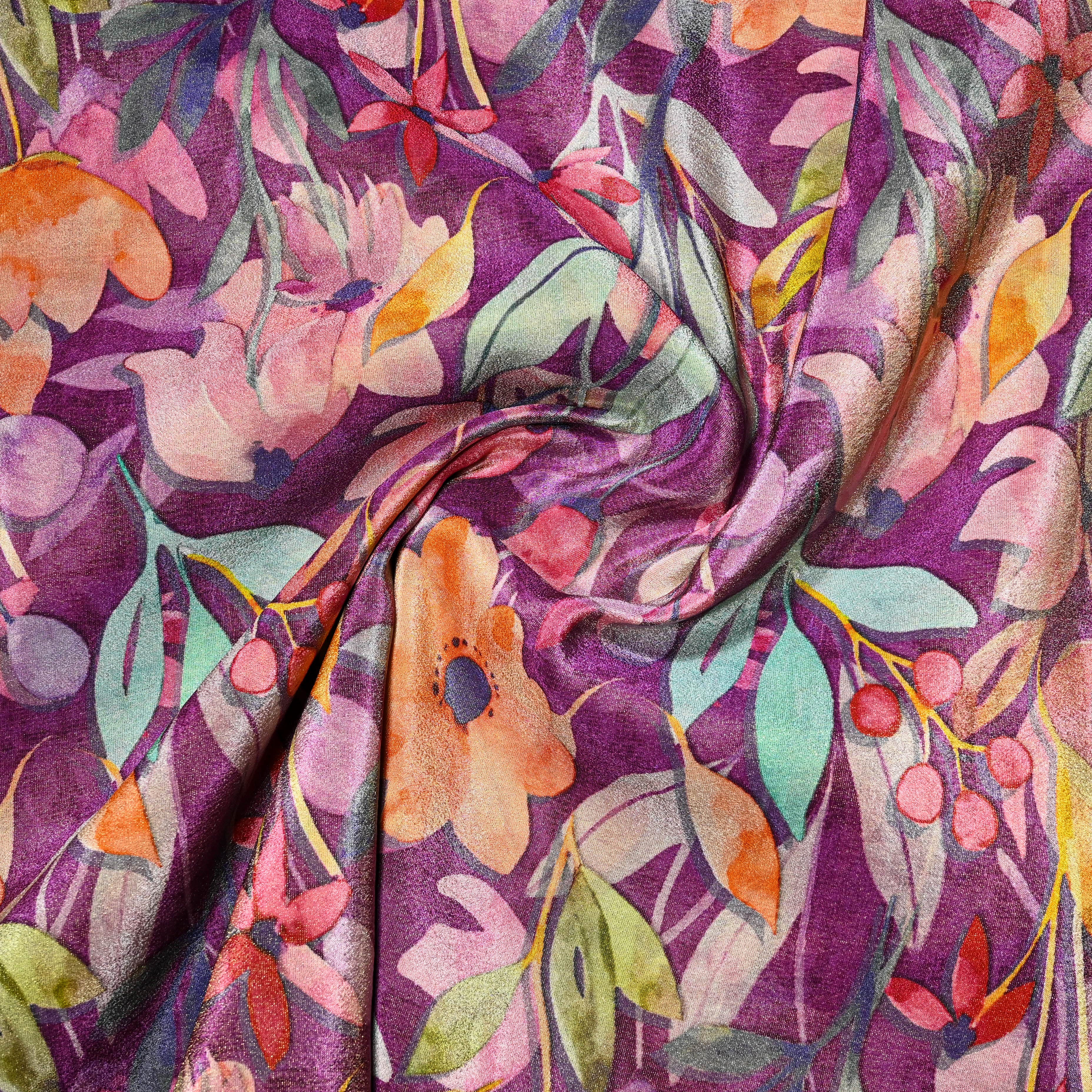 Pink Tussar Fabric Floral Digital Print