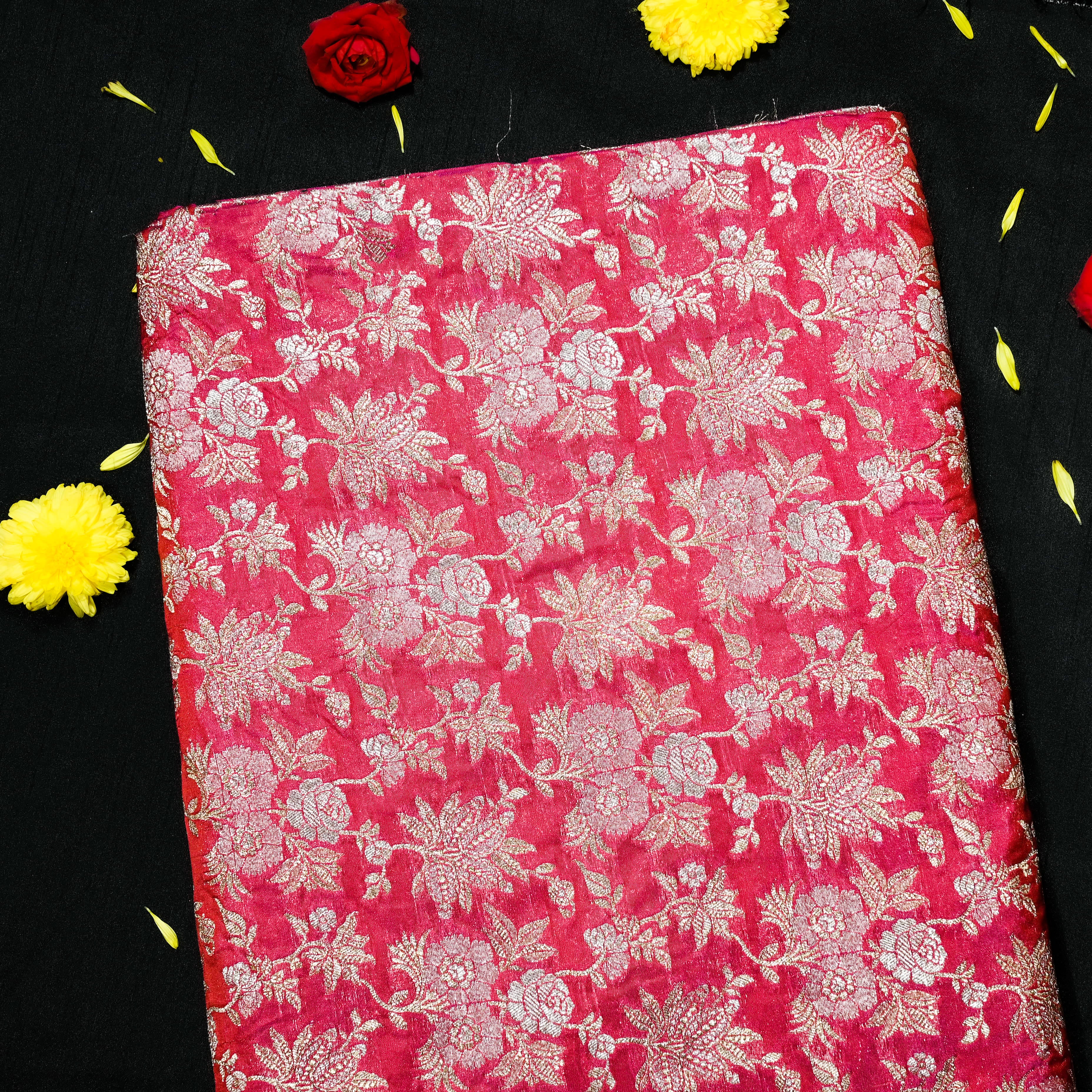 Dark Pink Banaras Fabric With Floral Jaal
