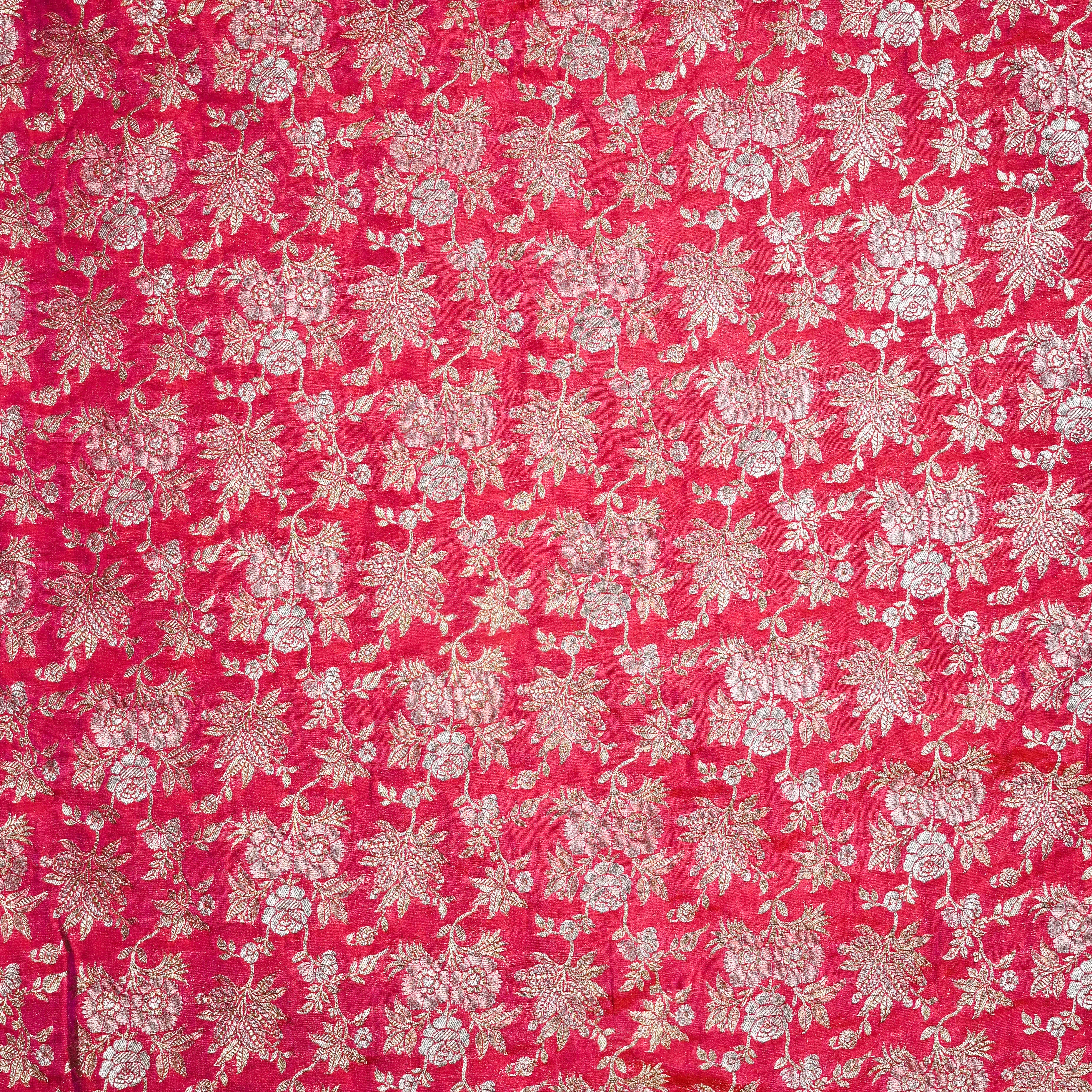 Dark Pink Banaras Fabric With Floral Jaal