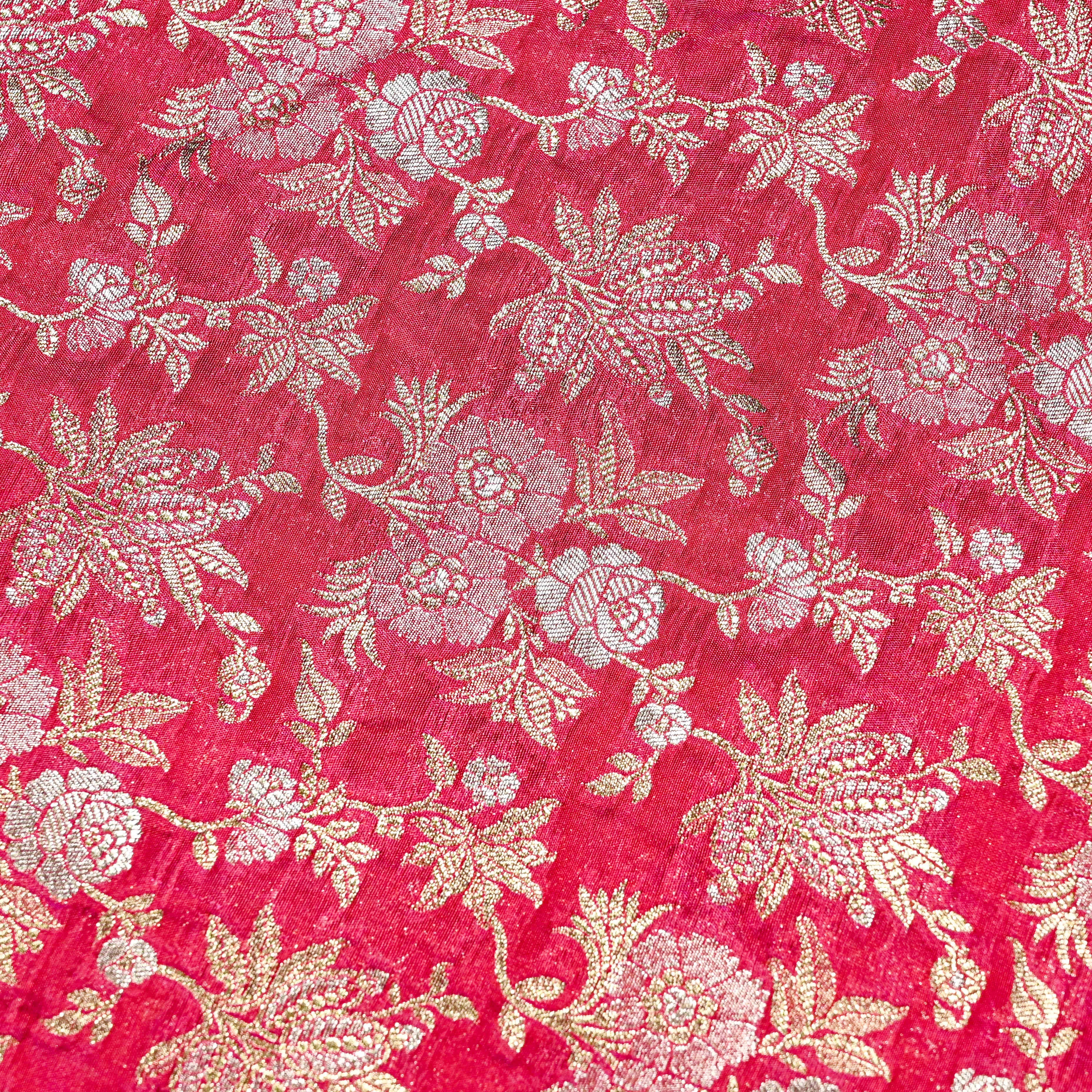Dark Pink Banaras Fabric With Floral Jaal