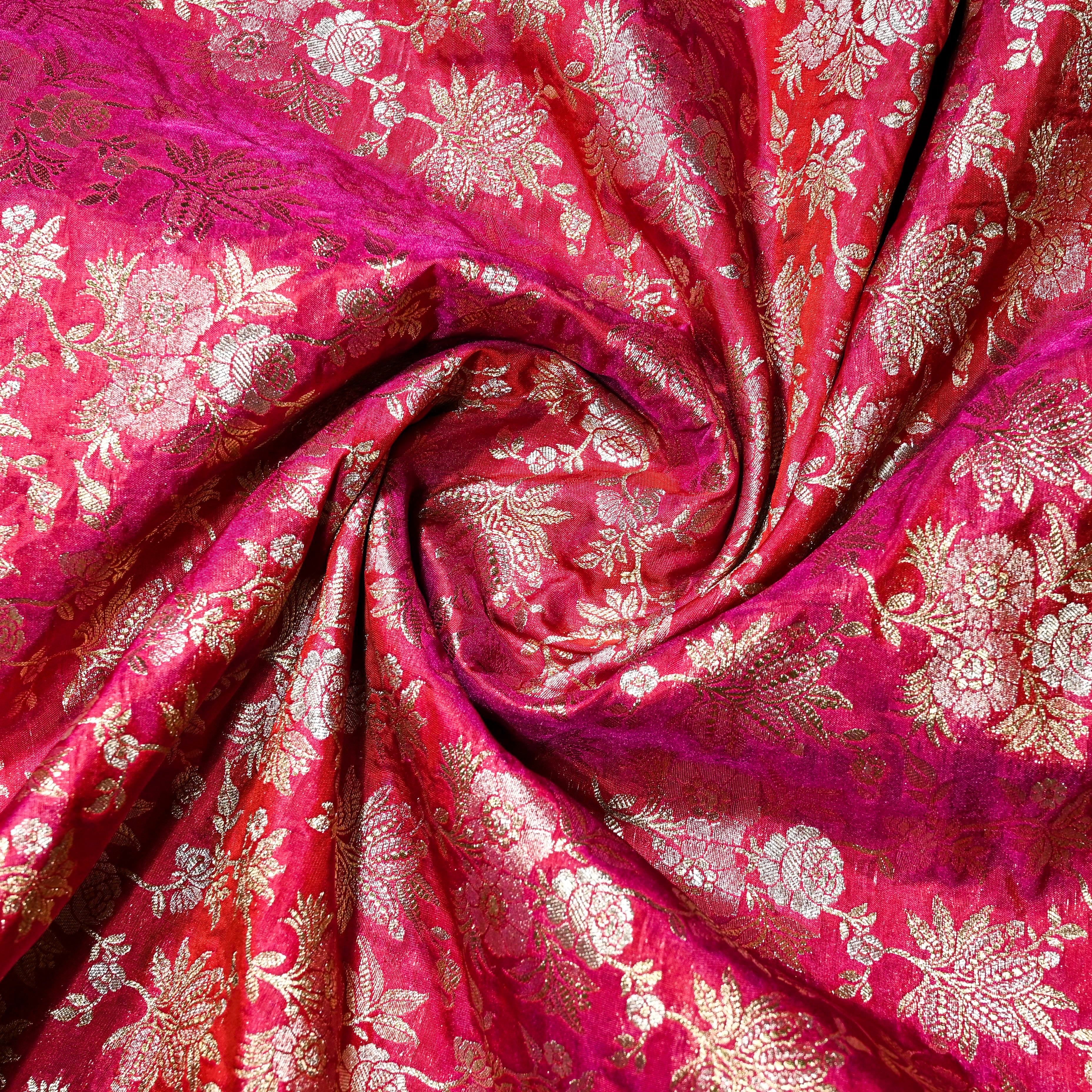 Dark Pink Banaras Fabric With Floral Jaal