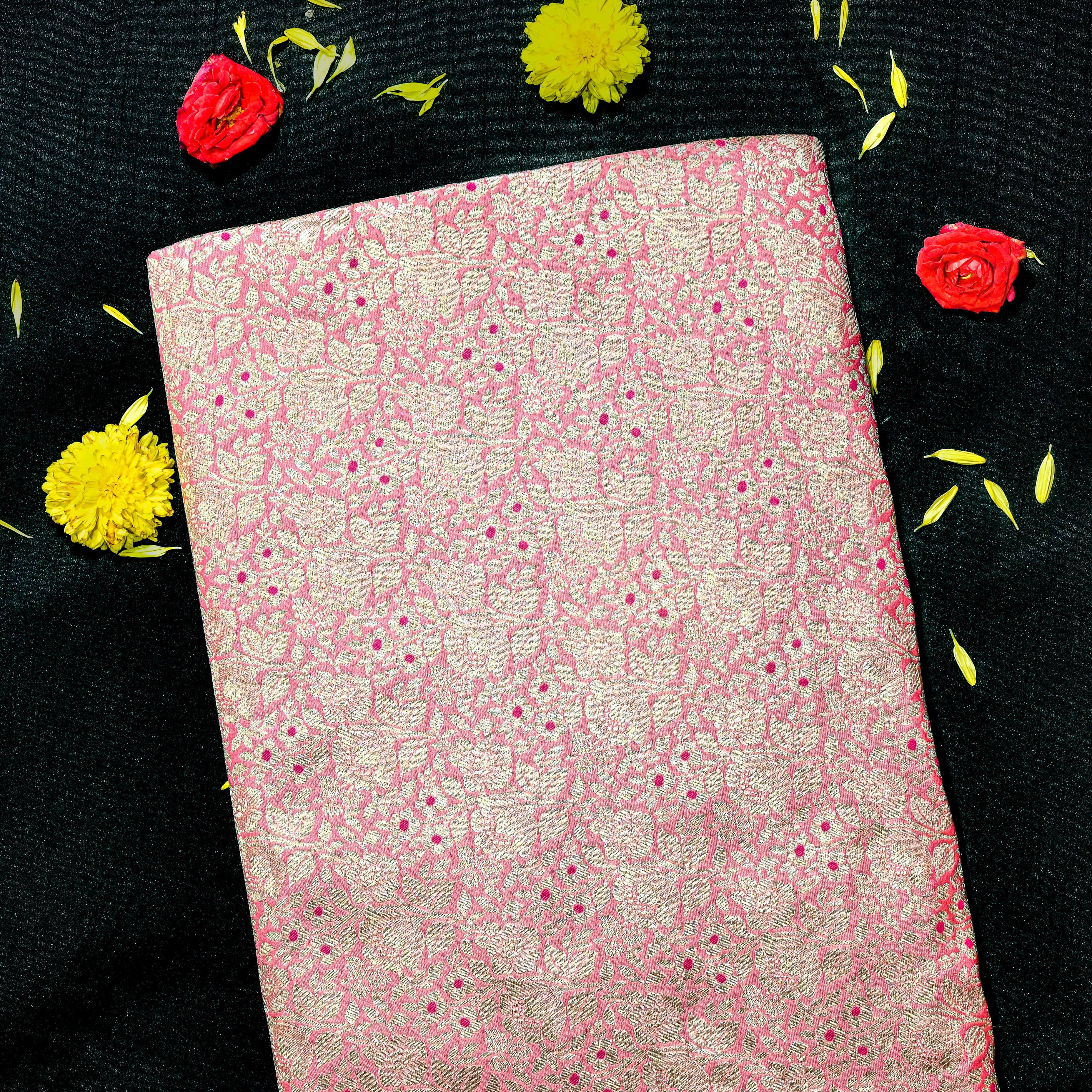 Cameo Pink Jamawar Silk Fabric With Jaal Design