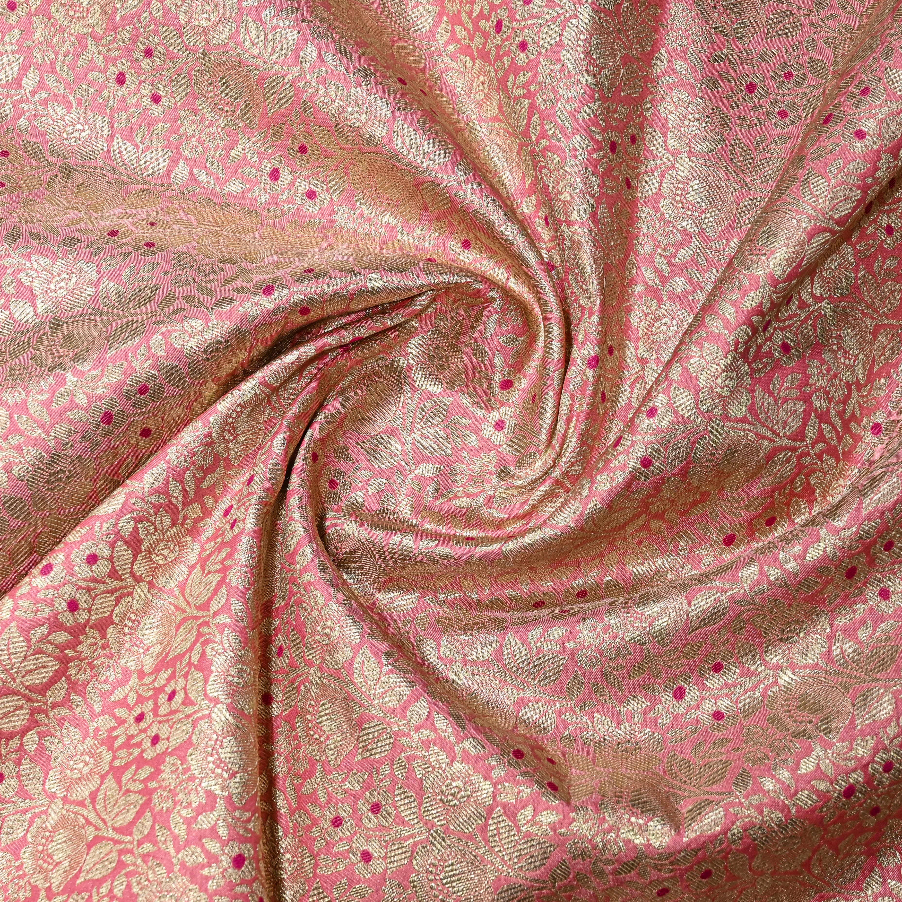 Cameo Pink Jamawar Silk Fabric With Jaal Design