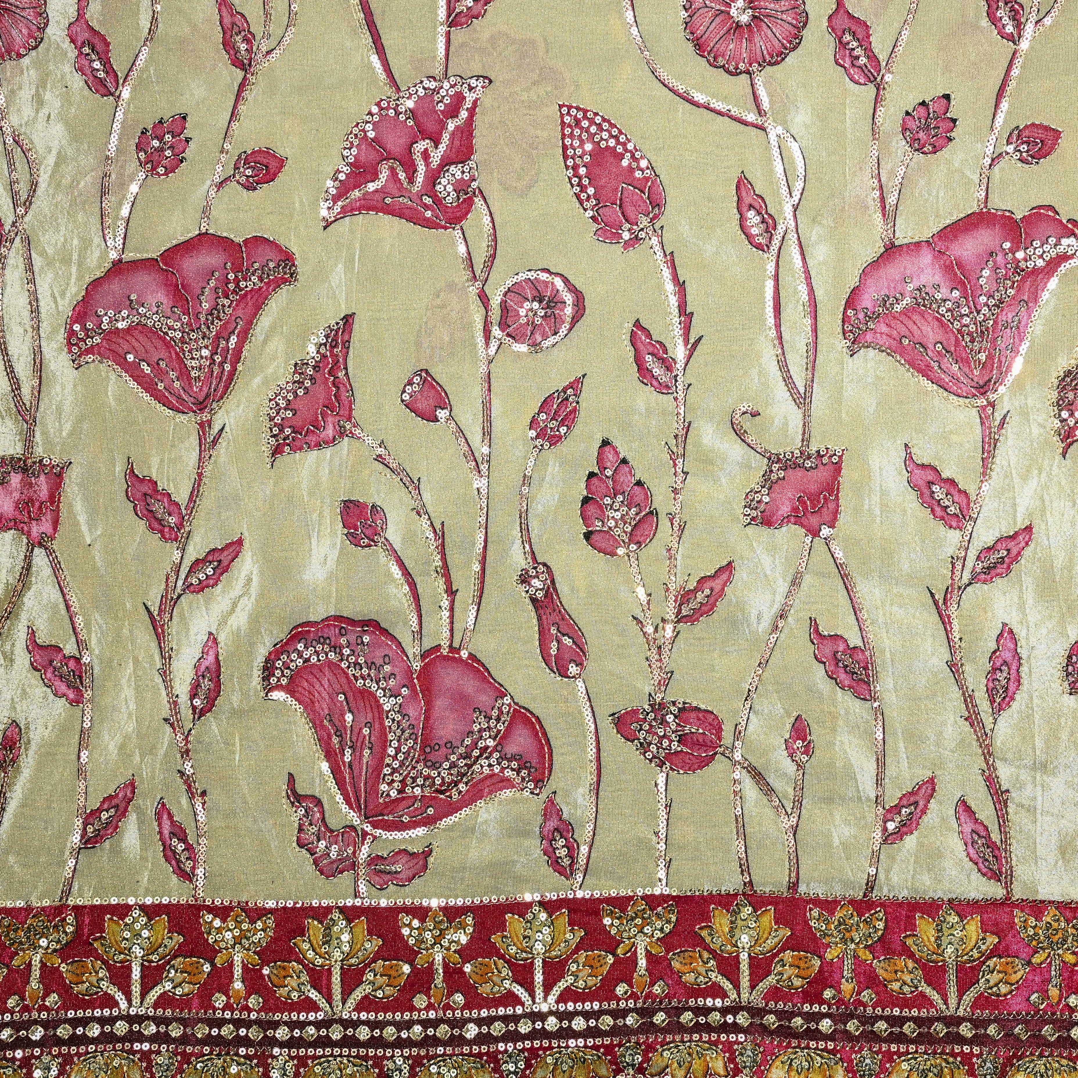 Vanilla Gold Tissue Fabric With Printed Embroidery