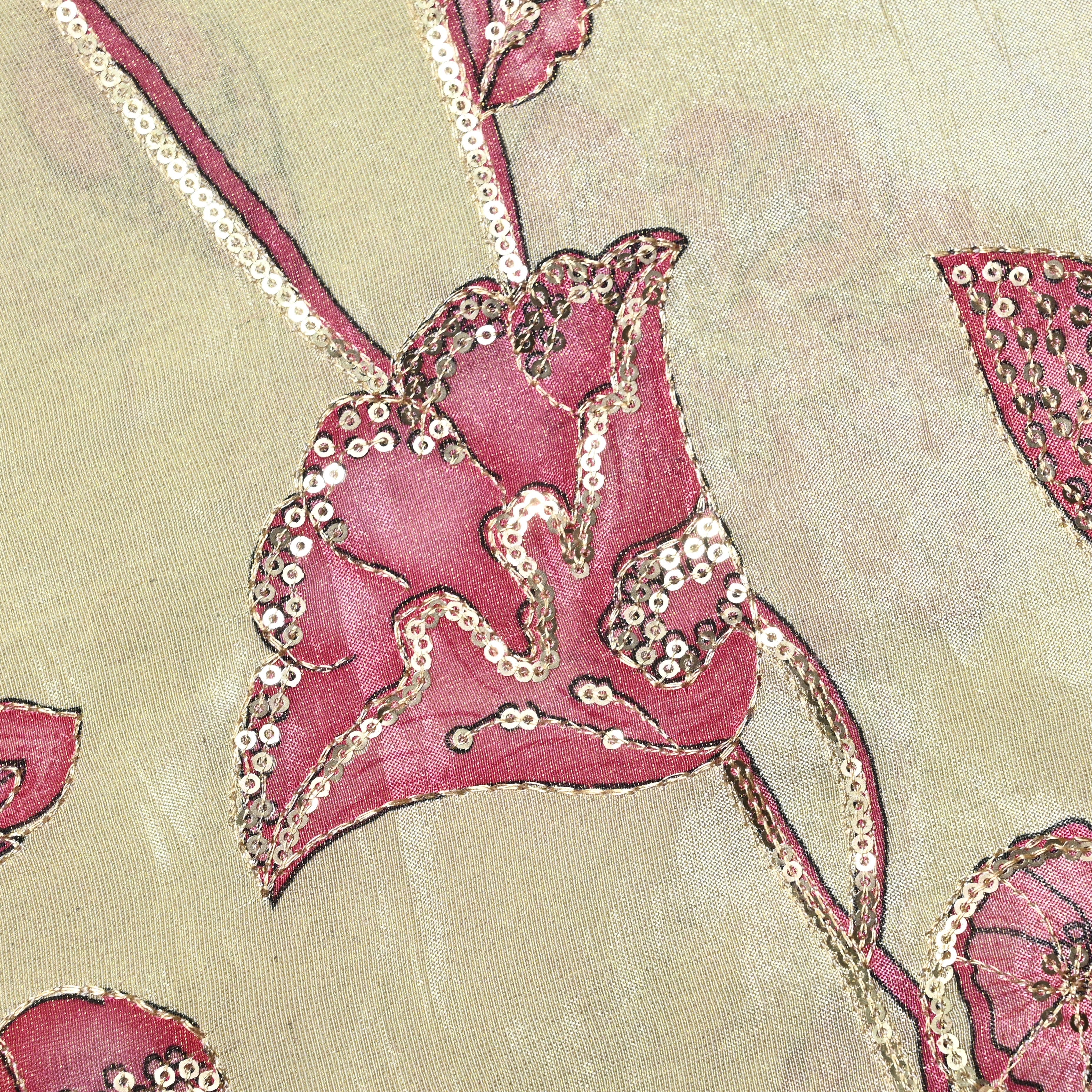 Vanilla Gold Tissue Fabric With Printed Embroidery