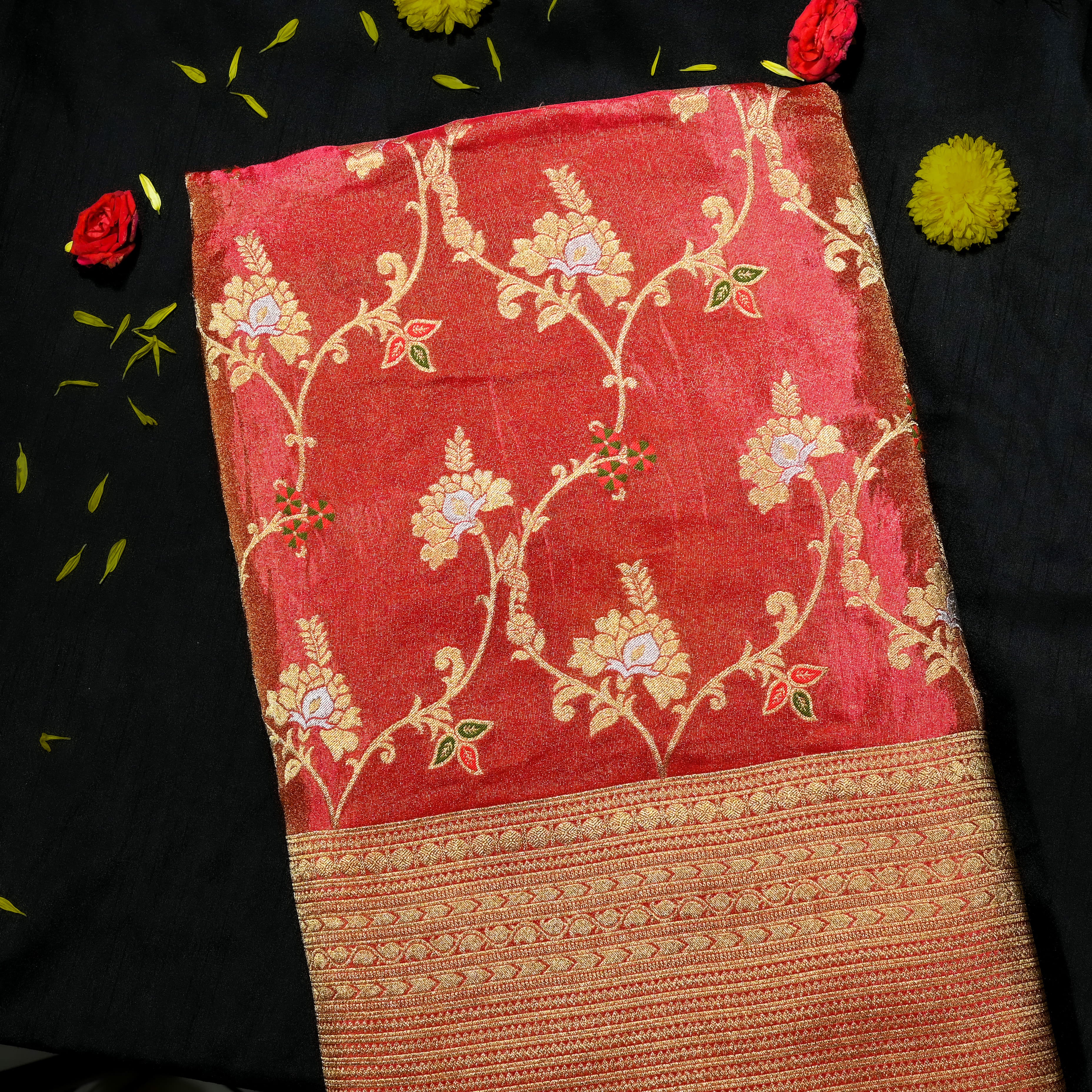 Brown Sienna Banaras Fabric With Zari Border