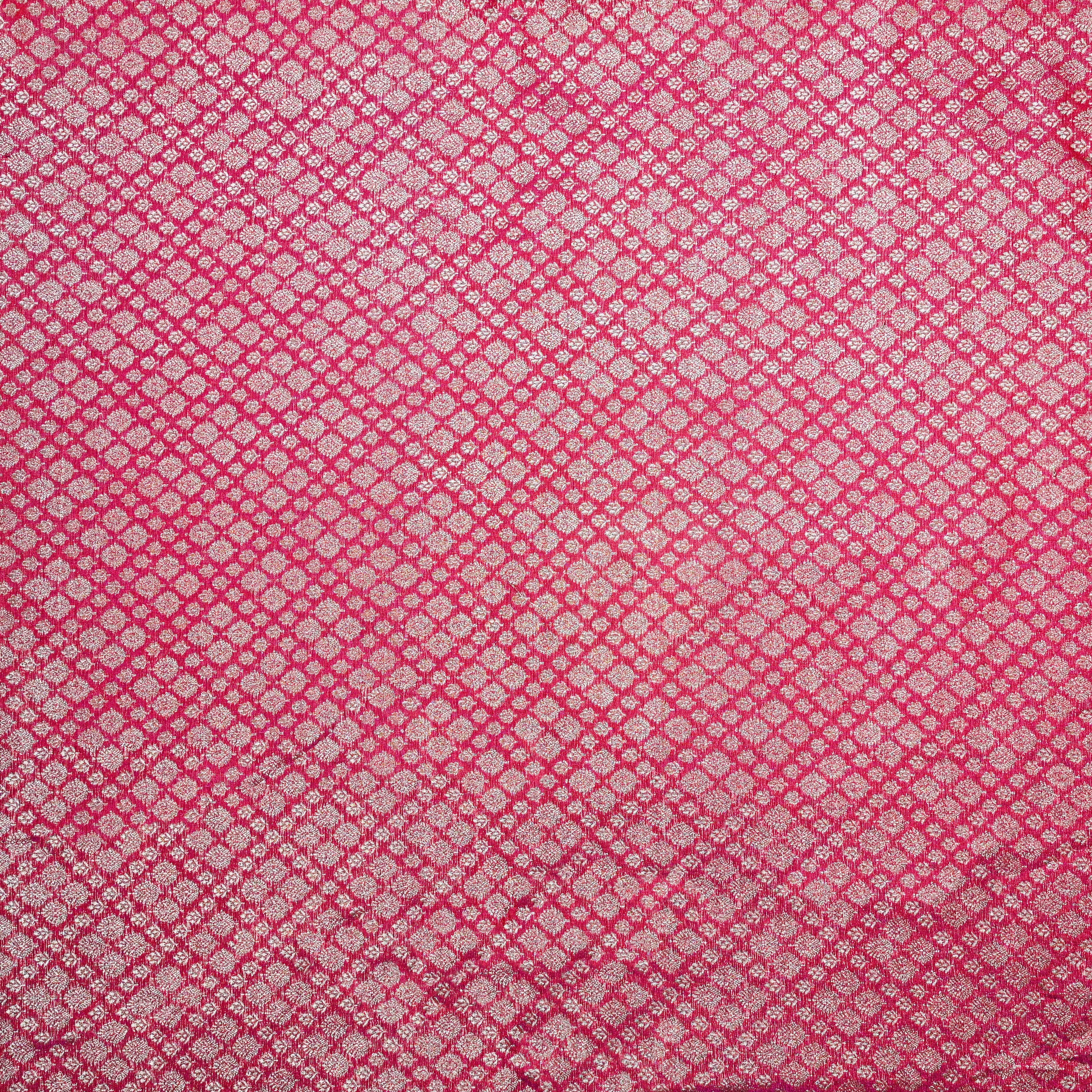 Deep Pink Jamawar Silk Fabric With Gold Zari Work