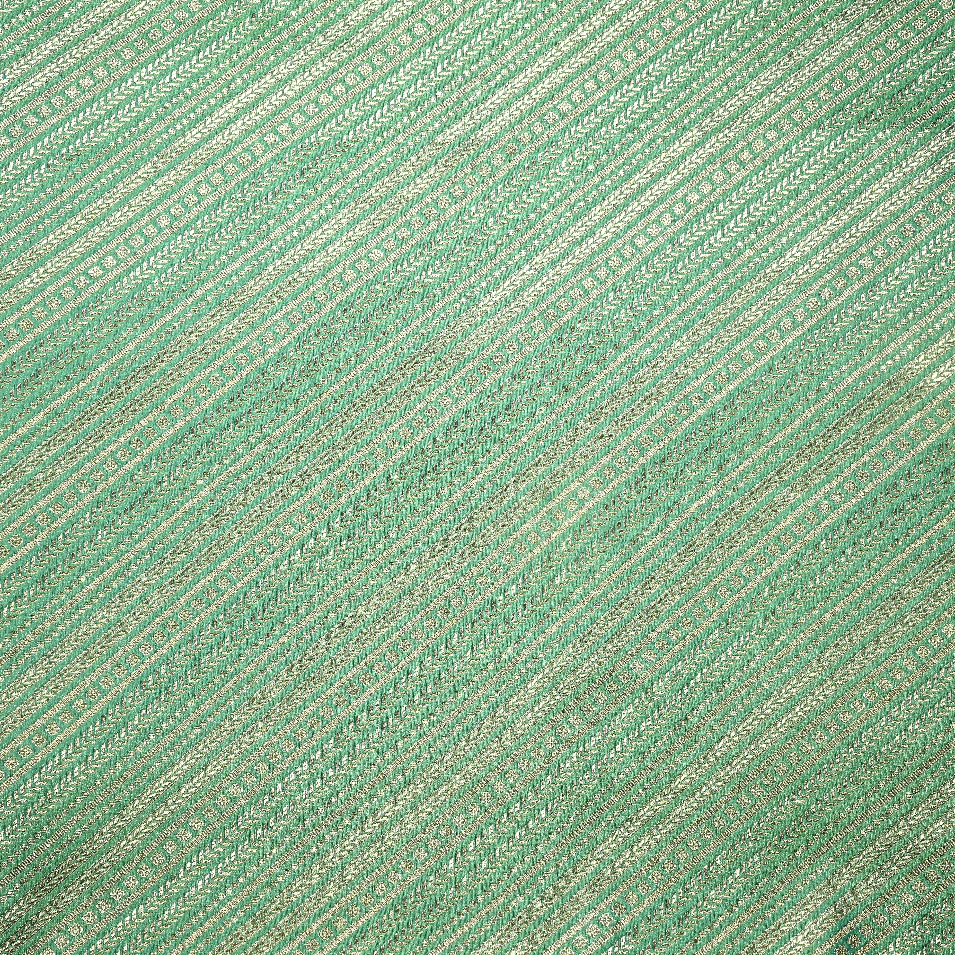 Pista Green Jamawar Silk Fabric Diagonal Stripes